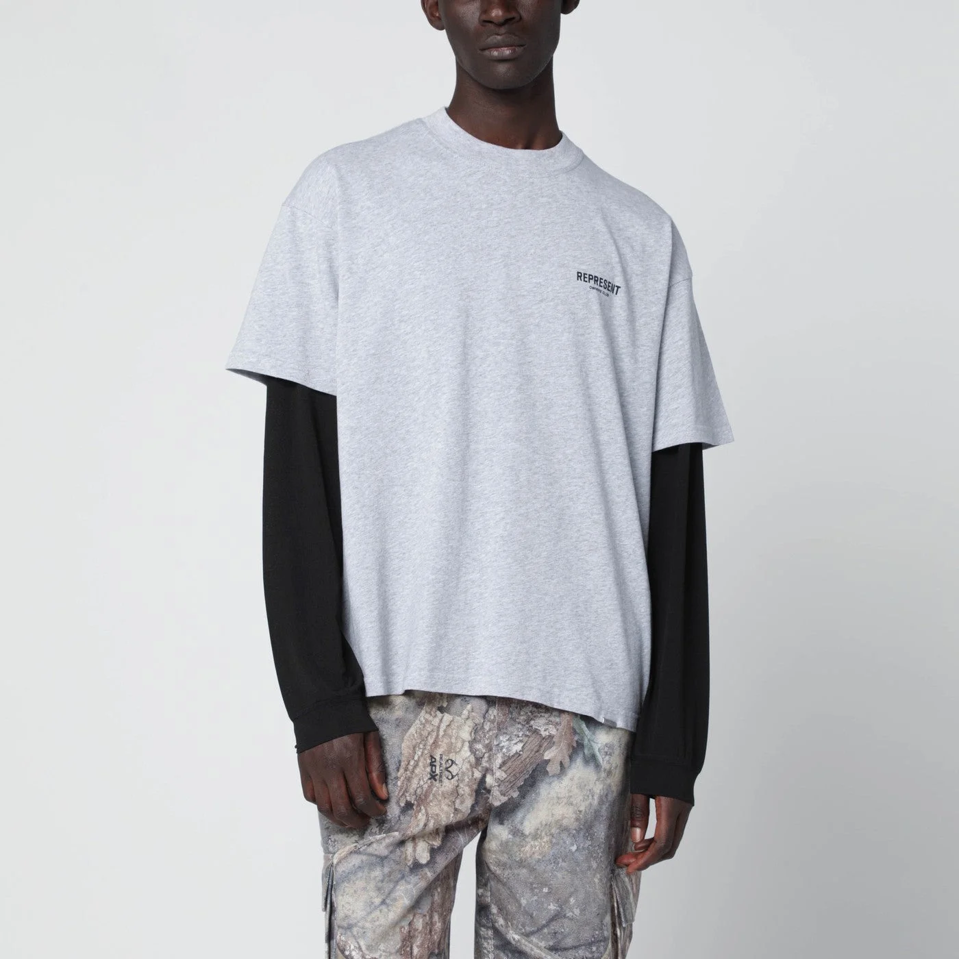 Grey cotton T-shirt with logo - 1