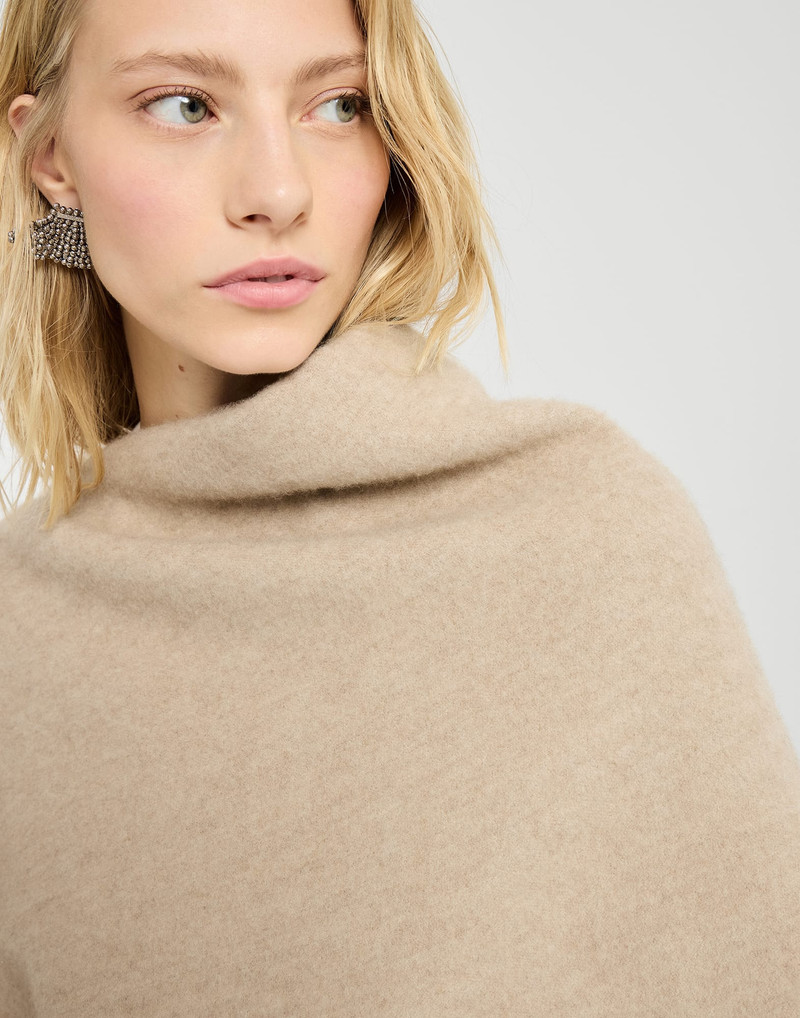 Wool and cashmere asymmetric double cloth poncho 3