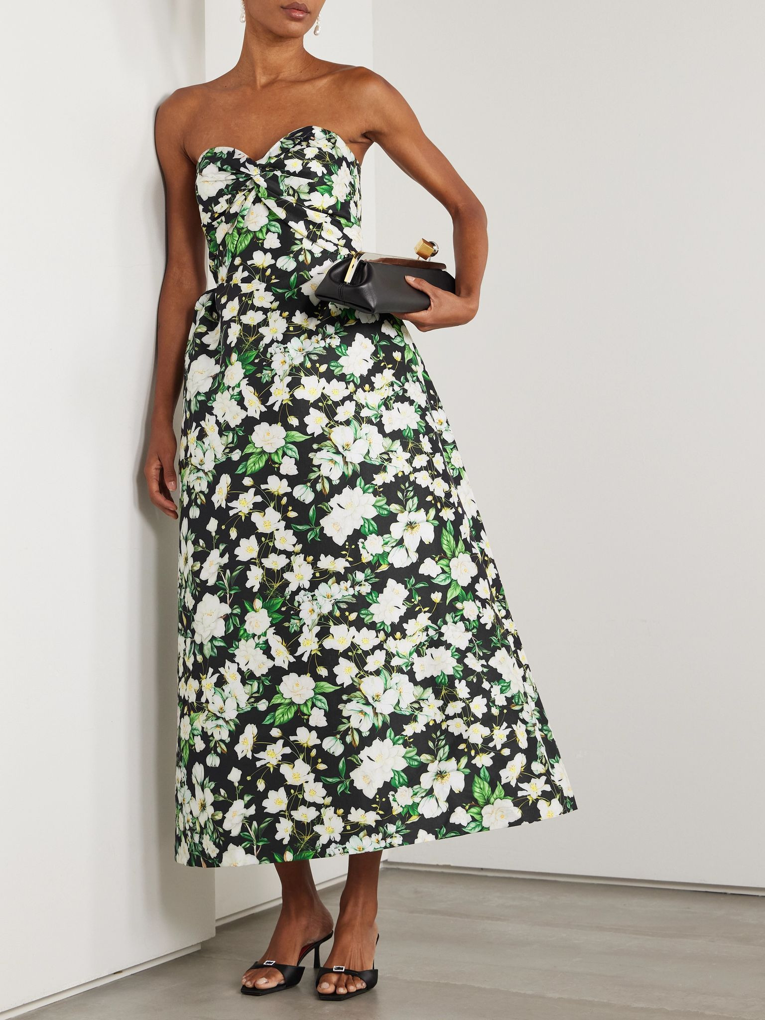 Strapless twist-front floral-print taffeta maxi dress Black - 2