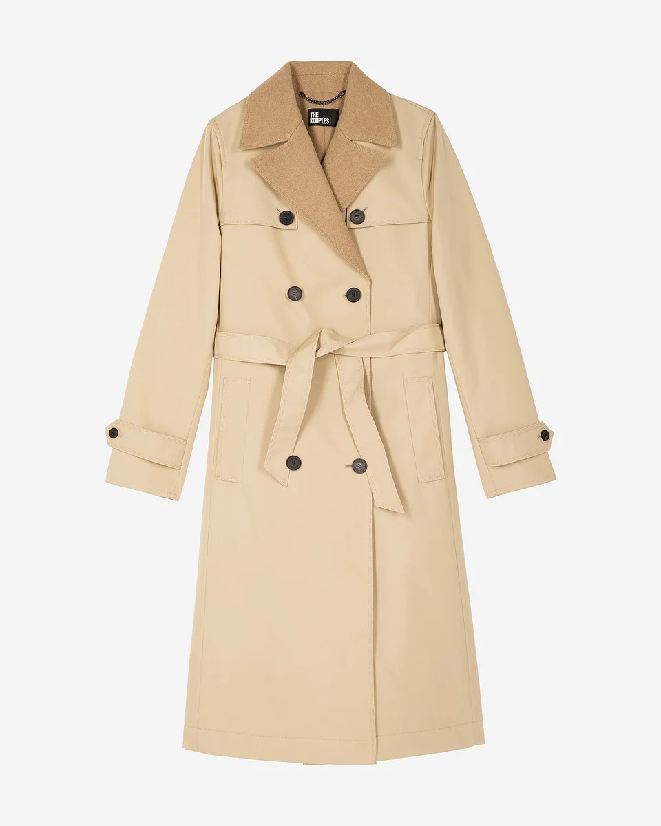 BEIGE WOOL-BLEND LINED TRENCH COAT - 1