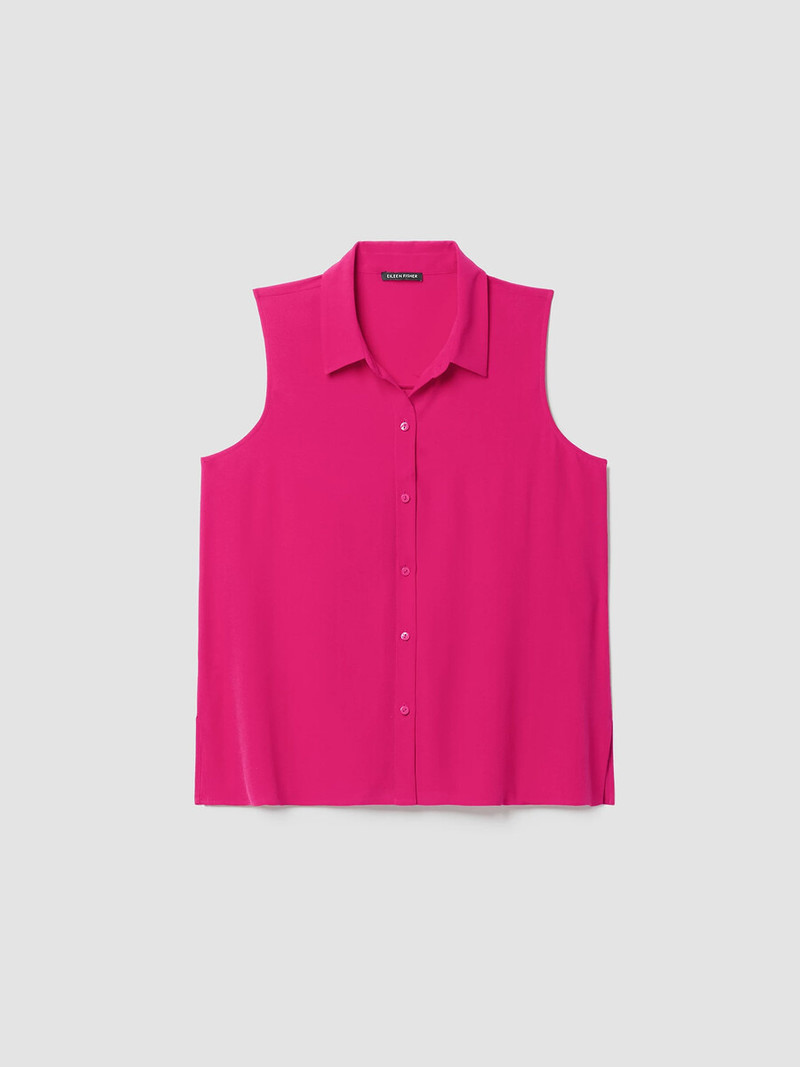 Silk Georgette Crepe Classic Collar Sleeveless Shirt 1