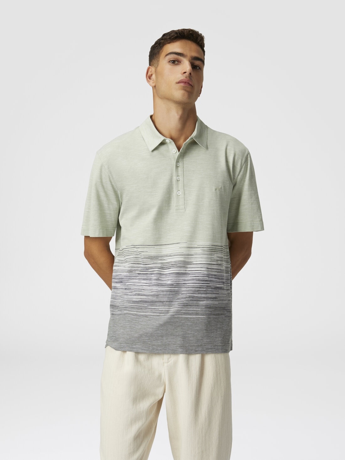 Slub cotton and linen polo shirt with zigzag embroidery - 4