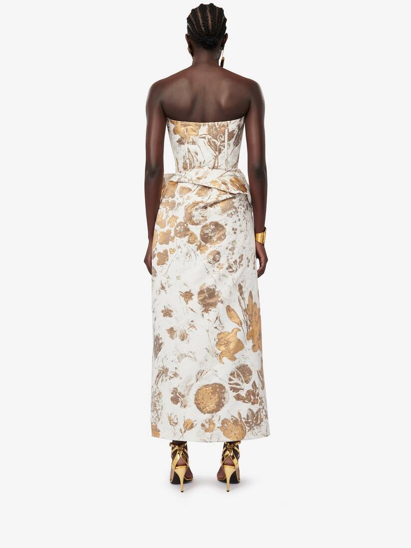 Women's Asymmetric Bustier Dress in Gold - 4