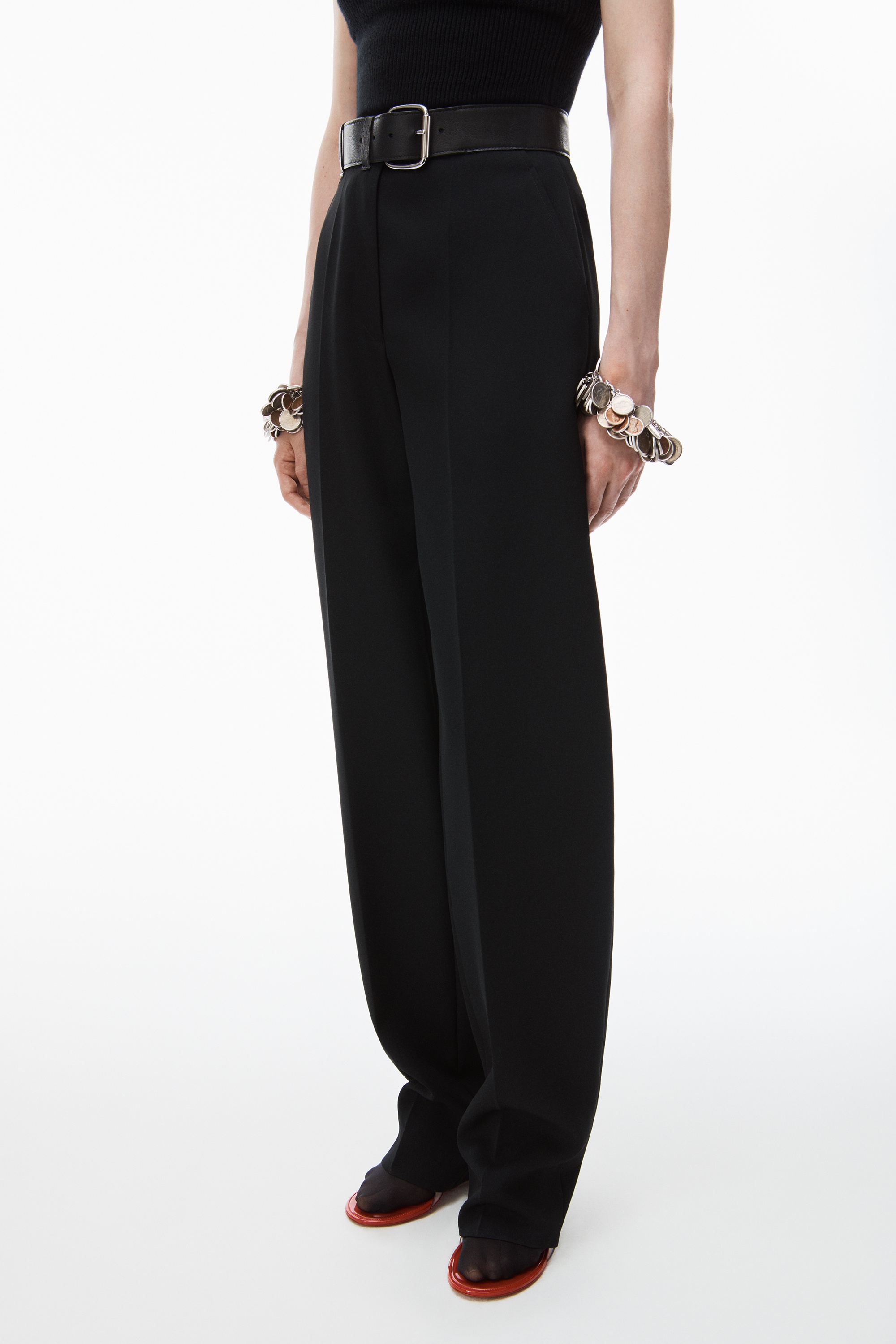 wool belted high waist belted trouser - 3