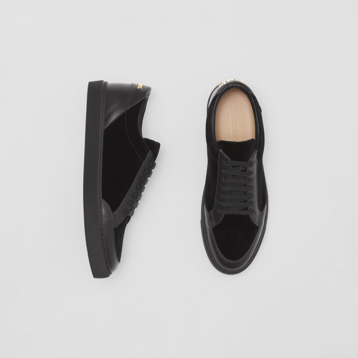 Logo Detail Velvet and Leather Sneakers - 6