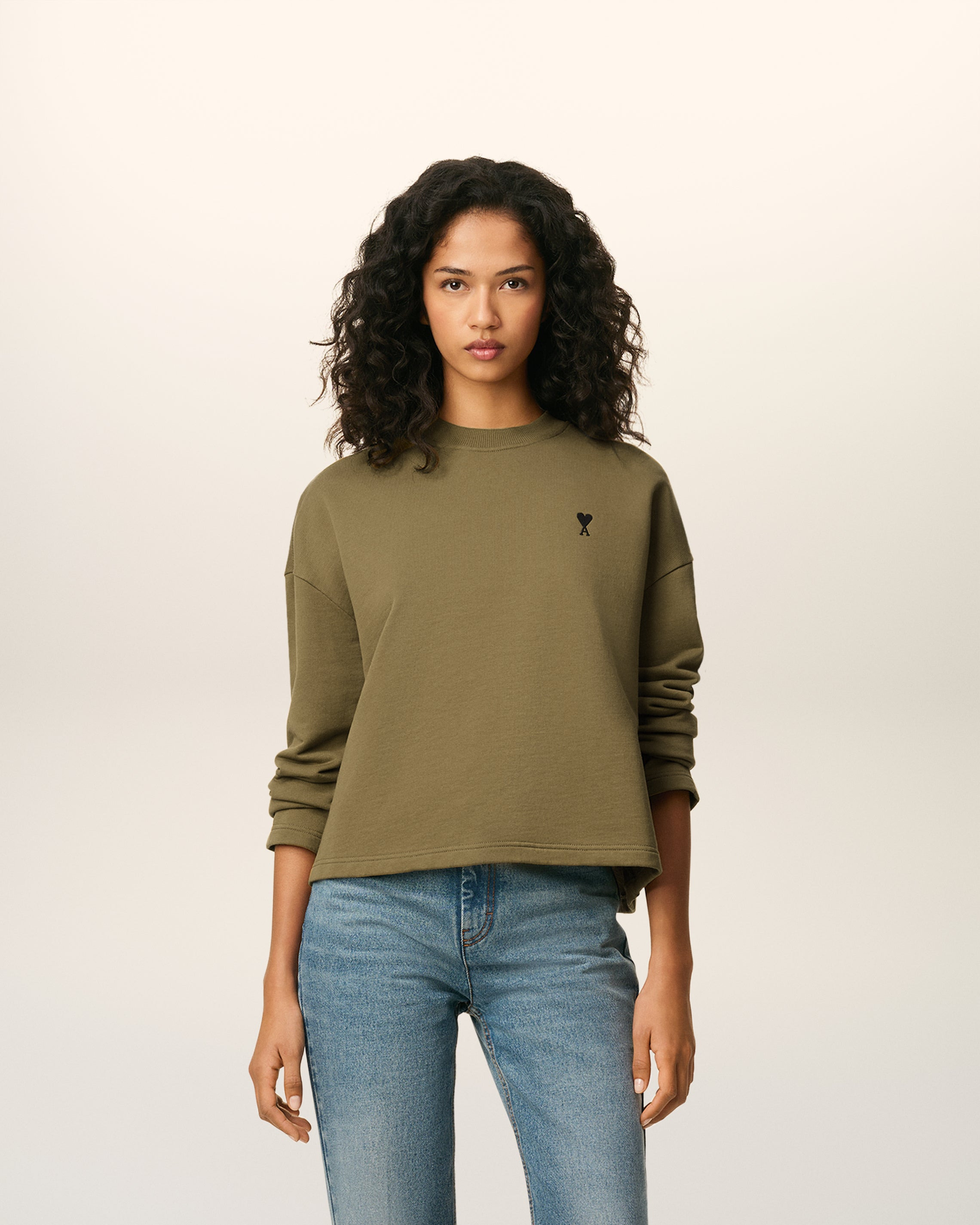 GREEN COTTON CONTRASTED AMI DE COEUR SWEATSHIRT - 2