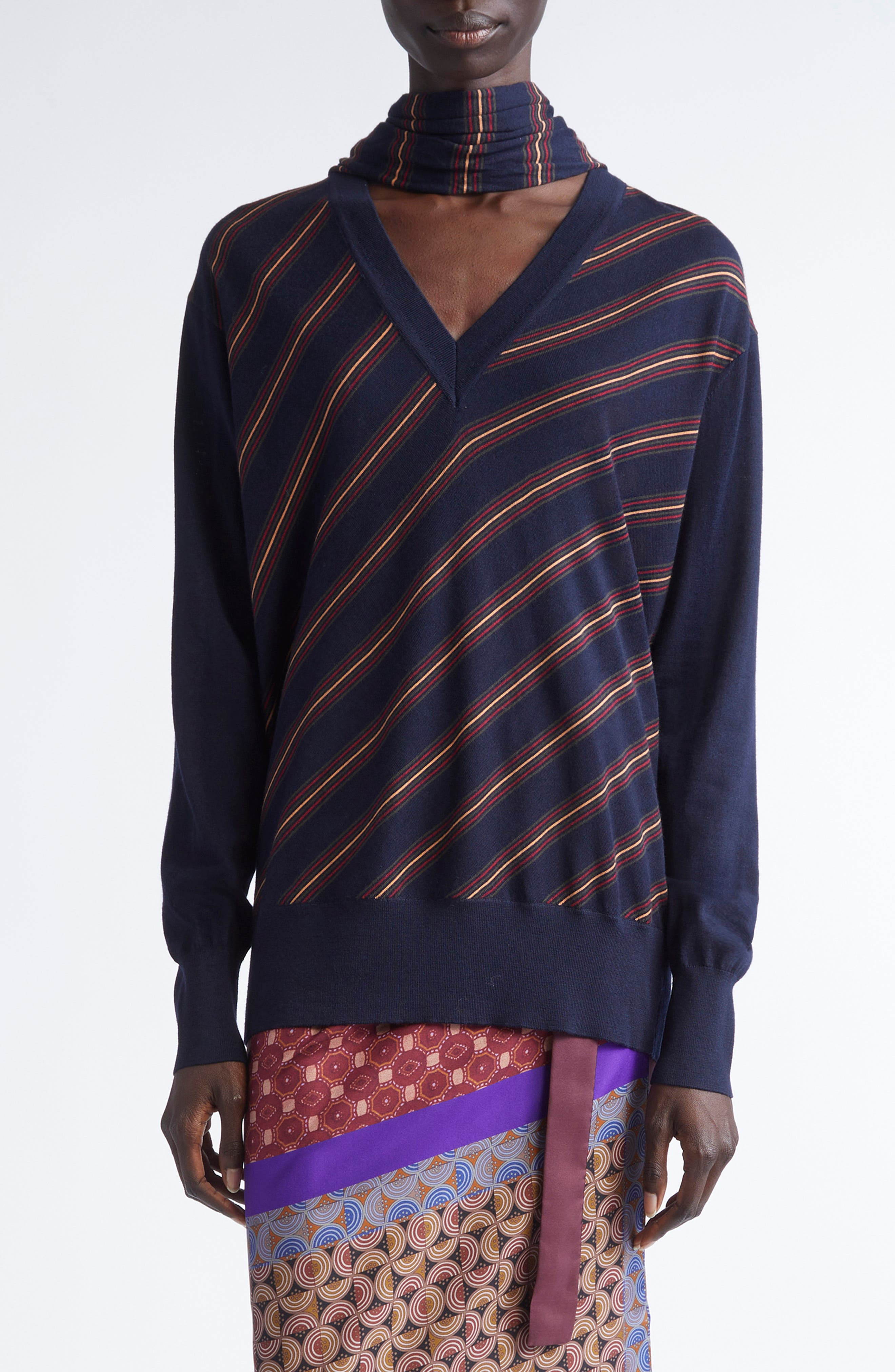Dries Van Noten Tishana Merino Wool V-Neck Sweater in Navy at Nordstrom - 1