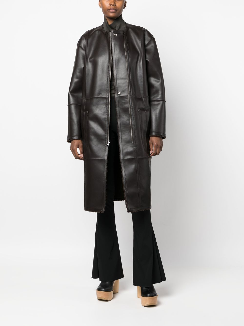 faux-leather zip-up coat - 6