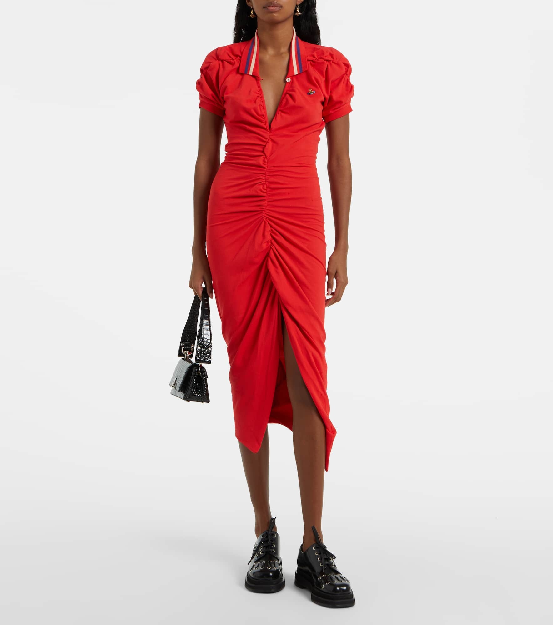 Pulling ruched asymmetric cotton midi dress - 2