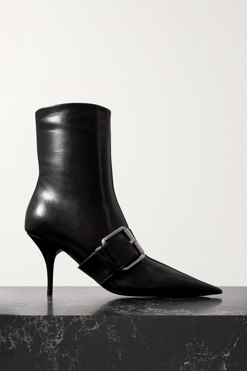 Knife buckled leather ankle boots 1