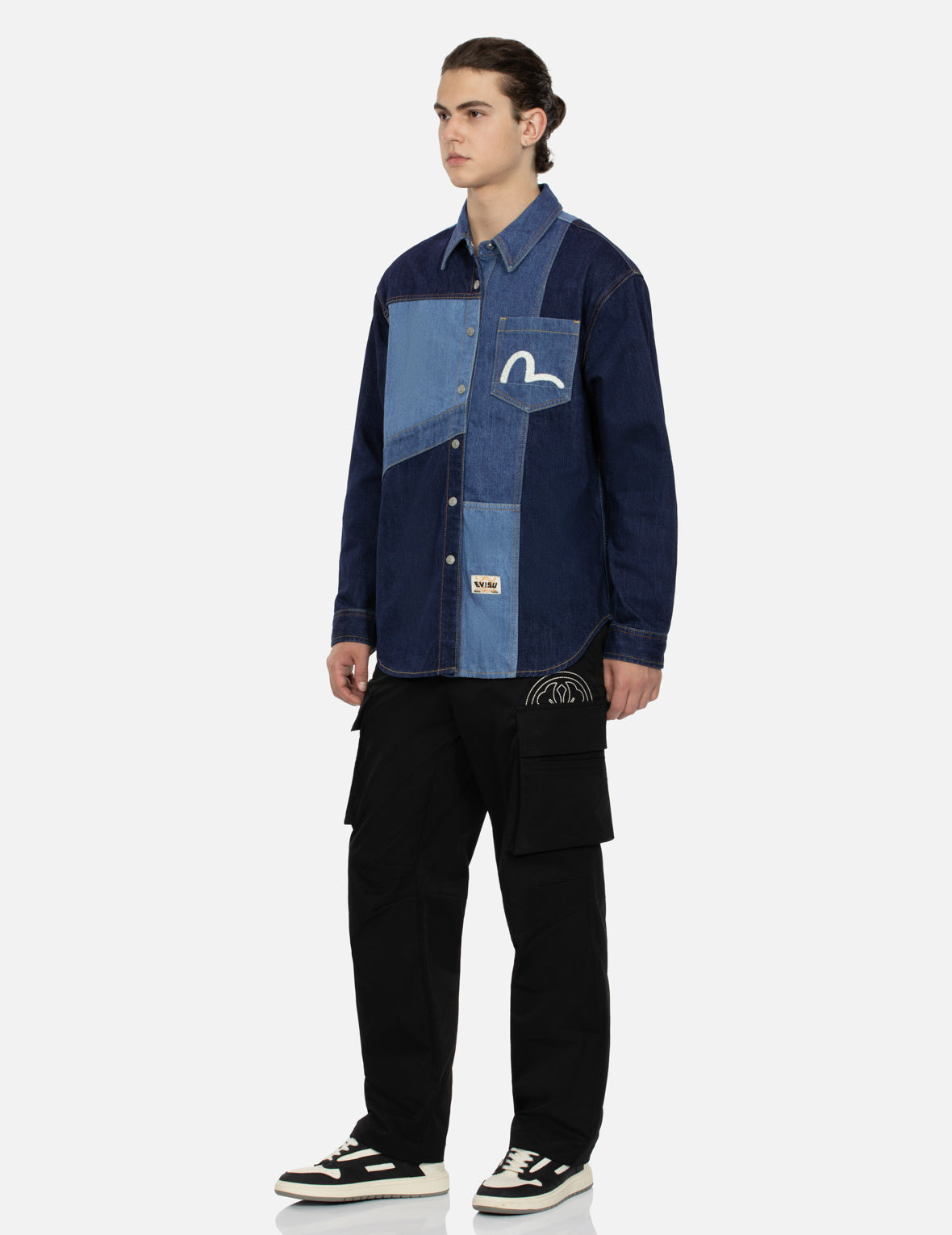 KAMON AND SEAGULL EMBROIDERY LOOSE FIT CARGO PANTS - 3
