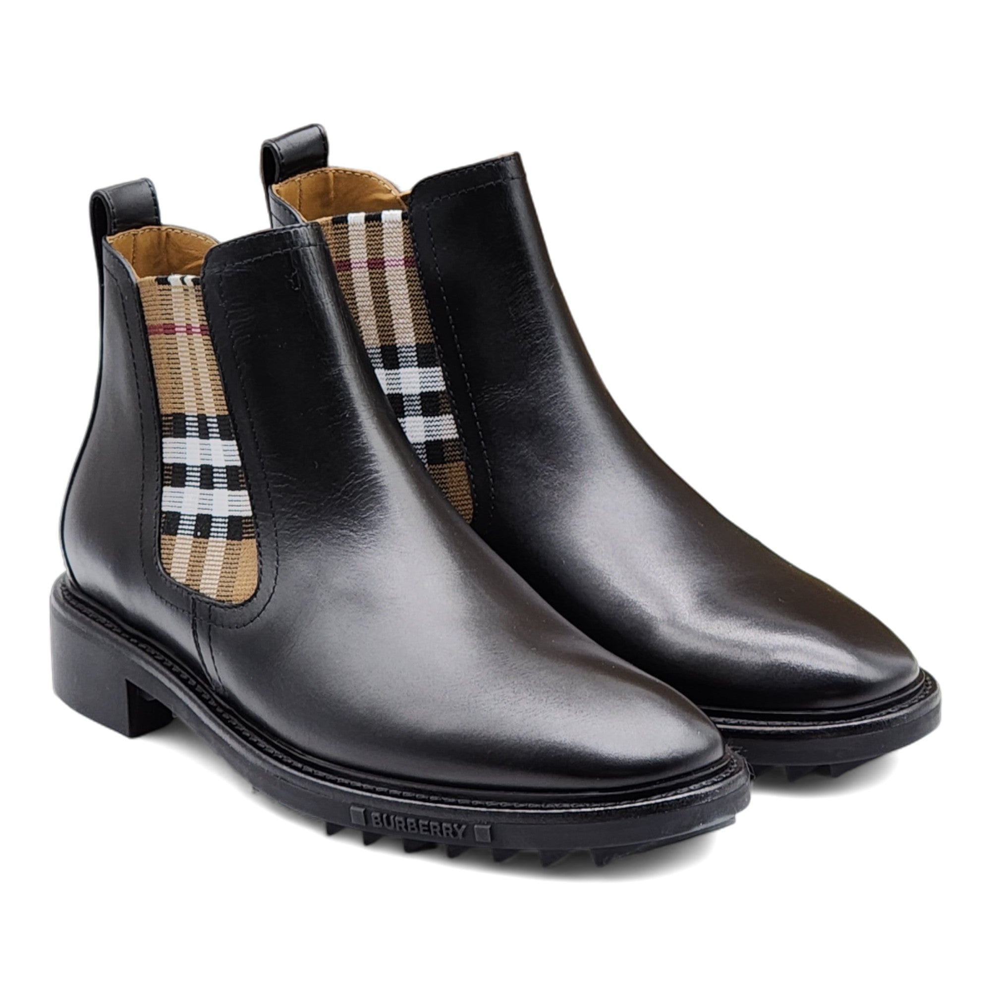 Burberry Vintage Check Detail Leather Chelsea Boots - 9