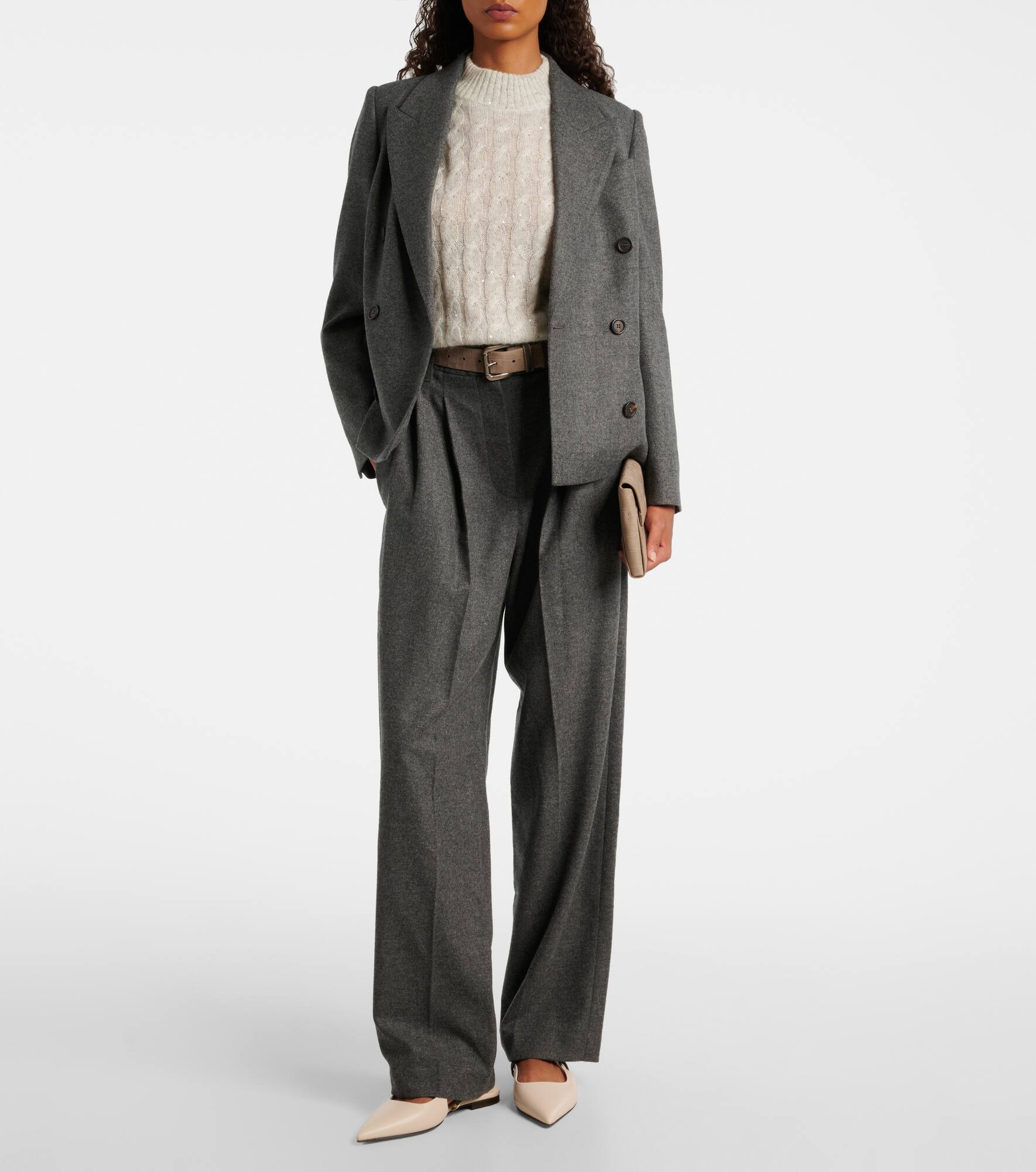 Pleated wool and cashmere wide-leg pants - 2