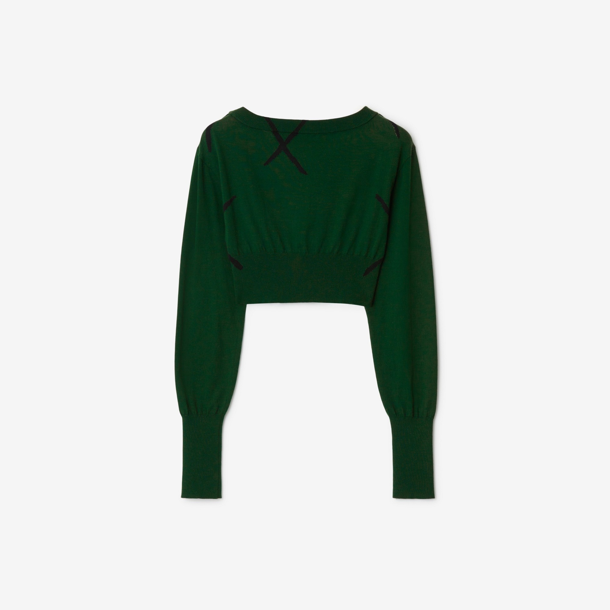 Cropped Argyle Cotton Sweater - 5