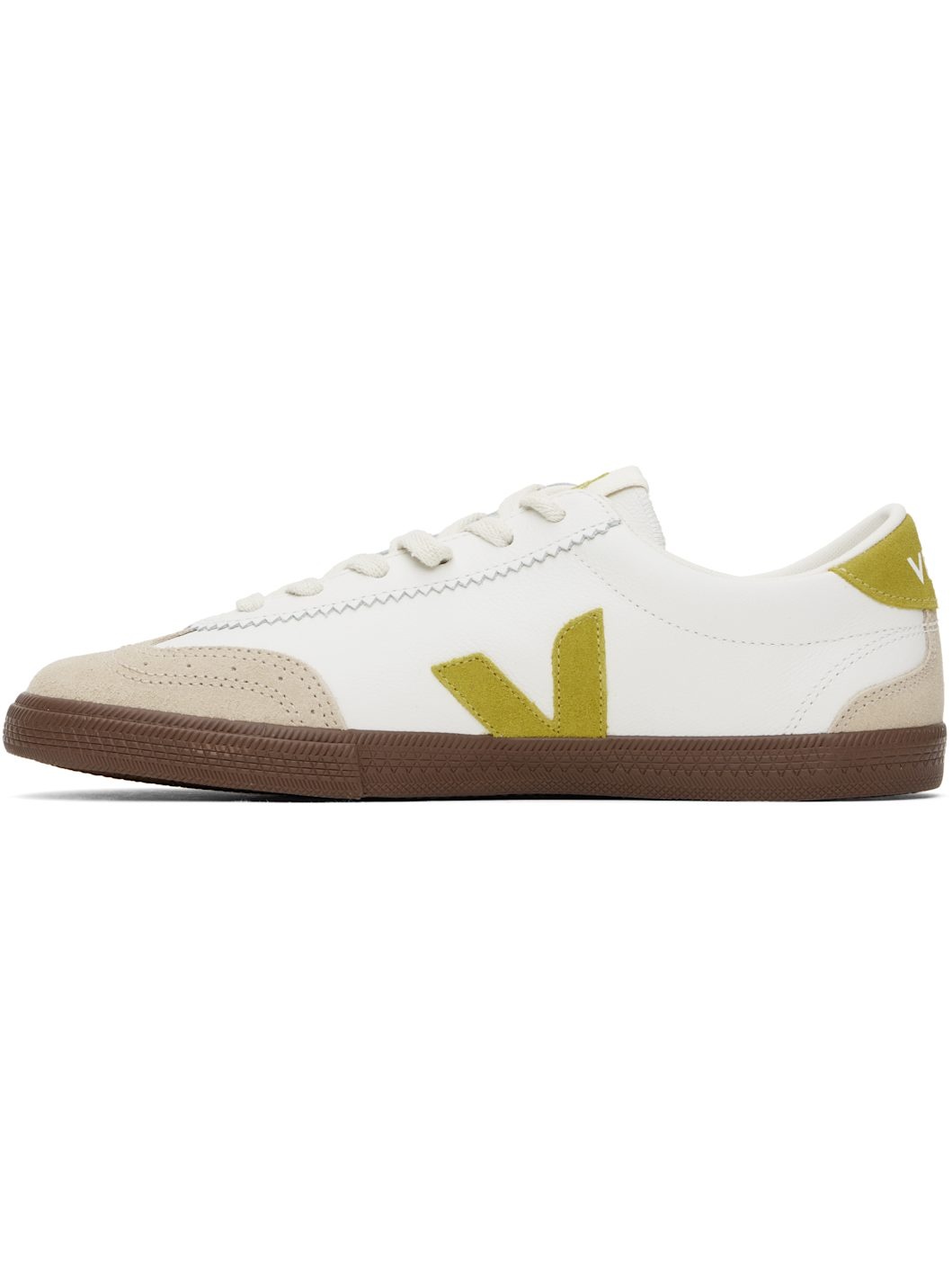 White & Beige Volley Leather Sneakers - 3