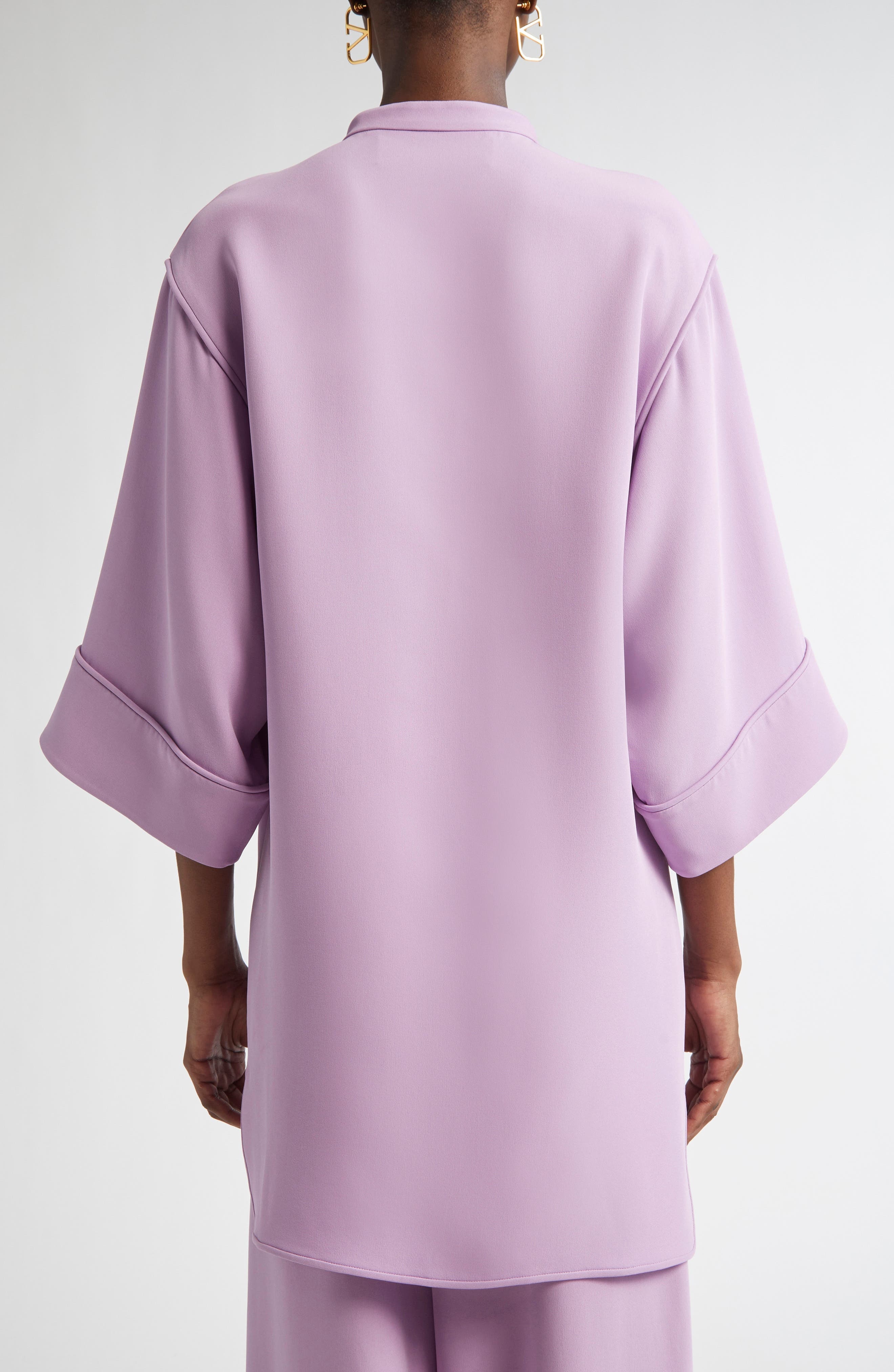 Valentino Garavani V-Detail Crepe Couture Tunic Top in Soft Wisteria at Nordstrom - 3