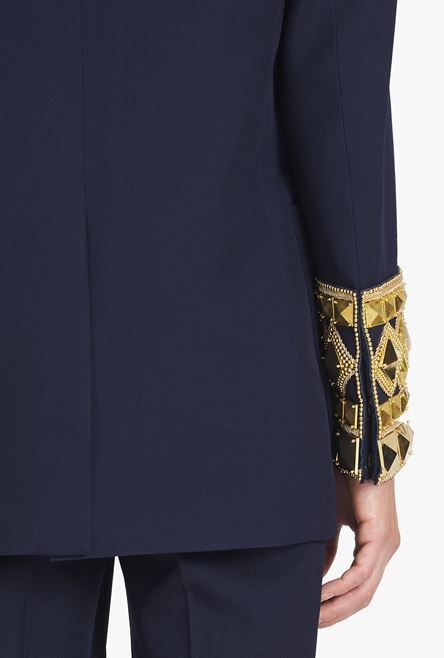 Navy blue twill blazer with double-breasted gold-tone buttoned fastening - 6