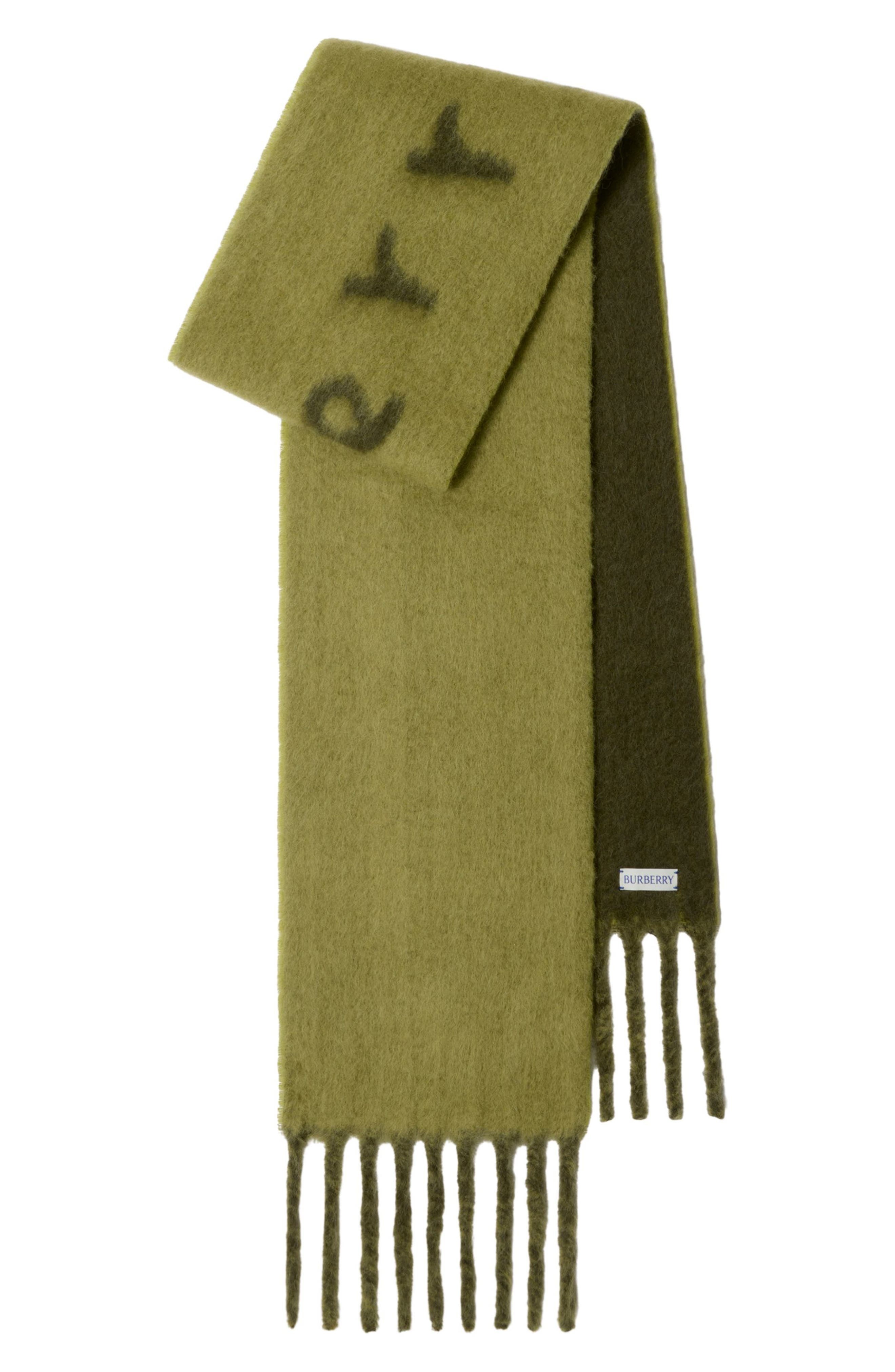 burberry Logo Text Jacquard Reversible Alpaca & Wool Blend Fringe Scarf in Acre at Nordstrom - 3