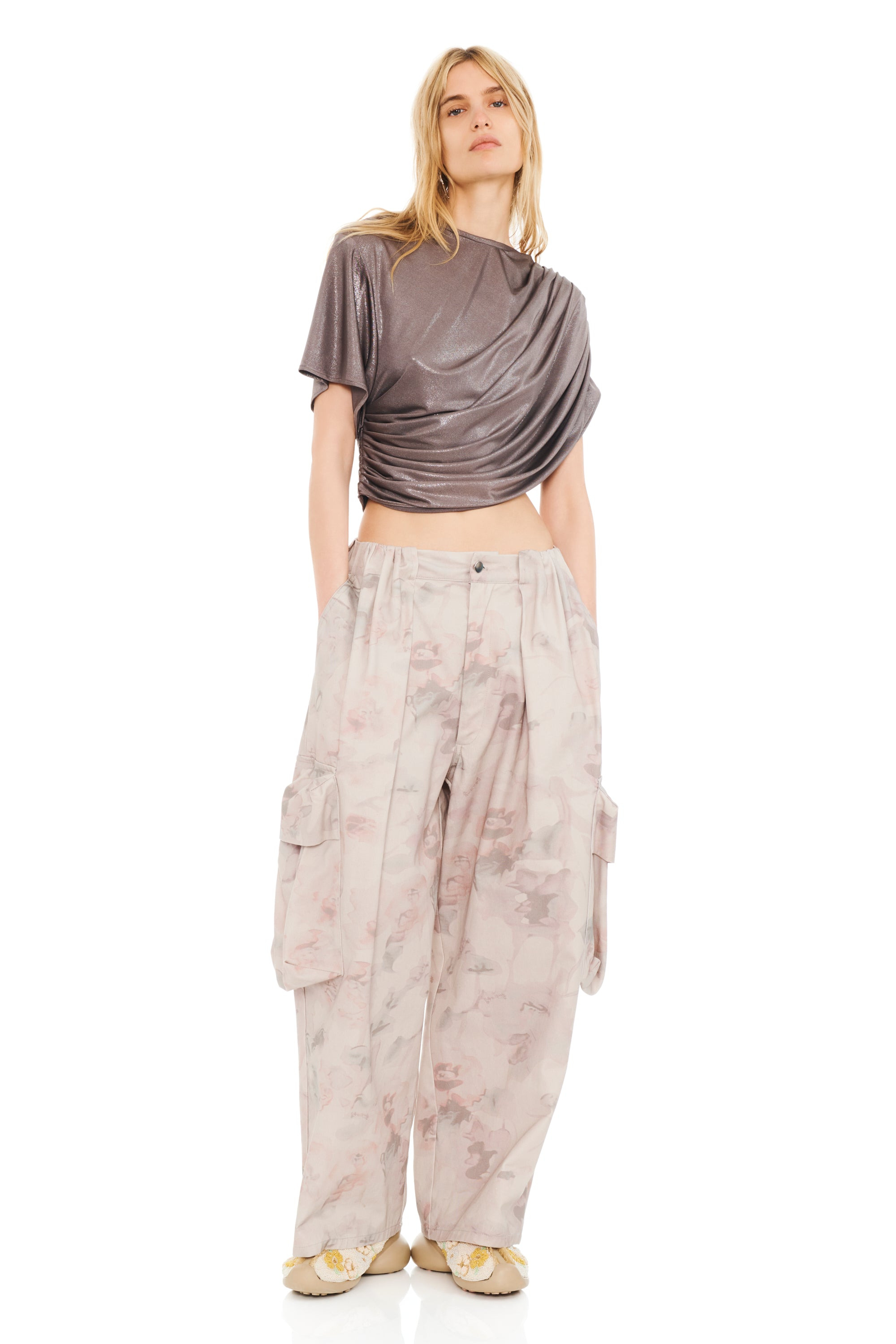 SILVER LAME EVA DRAPED TOP - 5