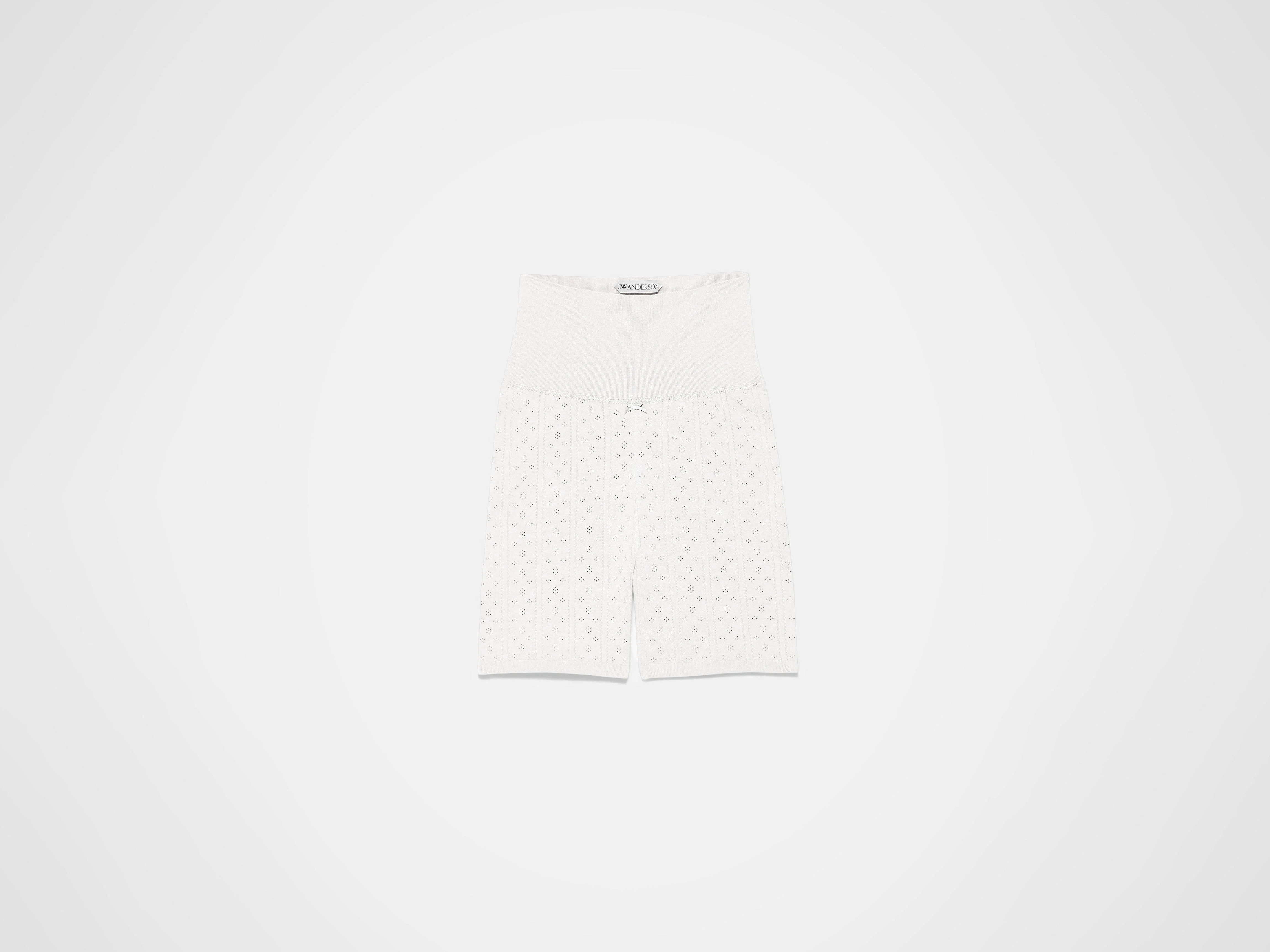 KNITTED POINTELLE FITTED SHORTS IN WHITE - 1