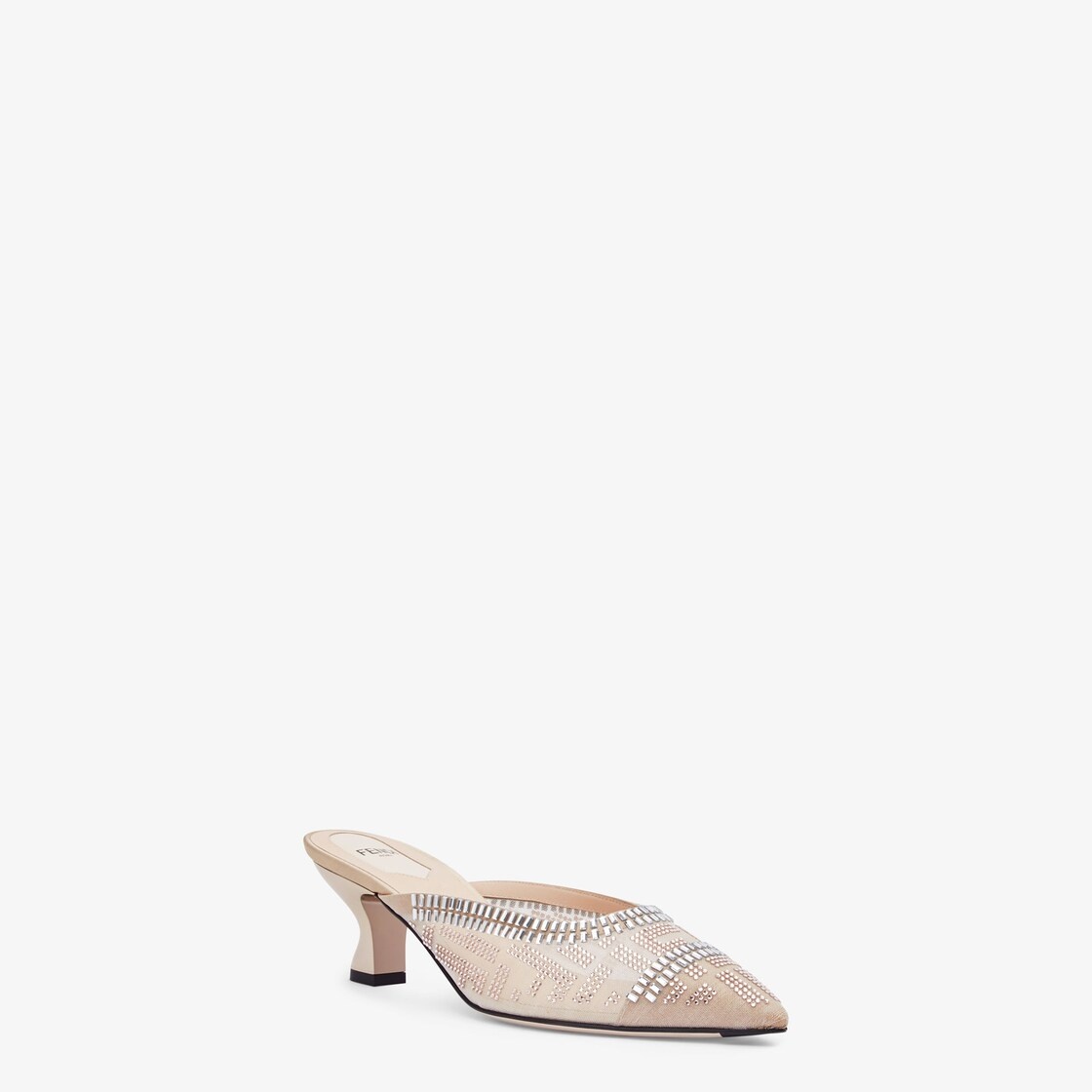 Medium heel sabots in nude mesh with rhinestone embroidery - 2