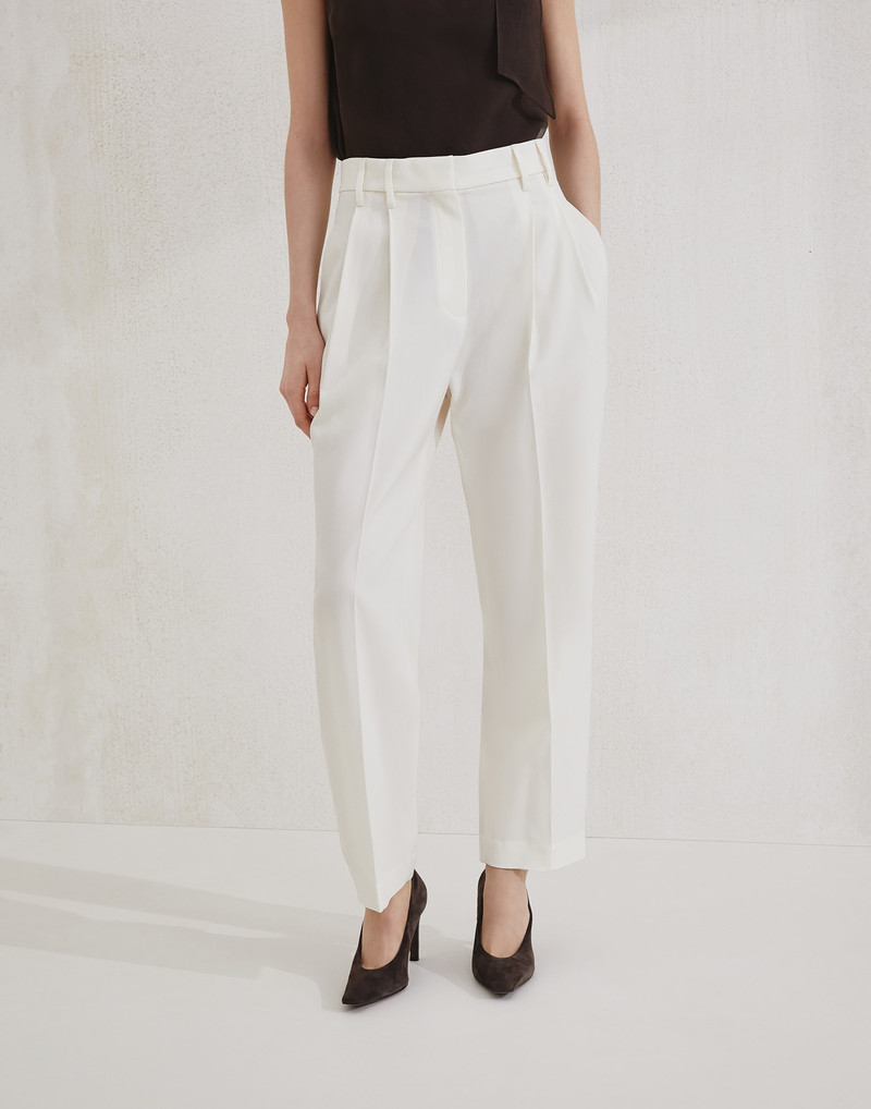 Virgin wool and cotton gabardine slouchy trousers with monili - 1