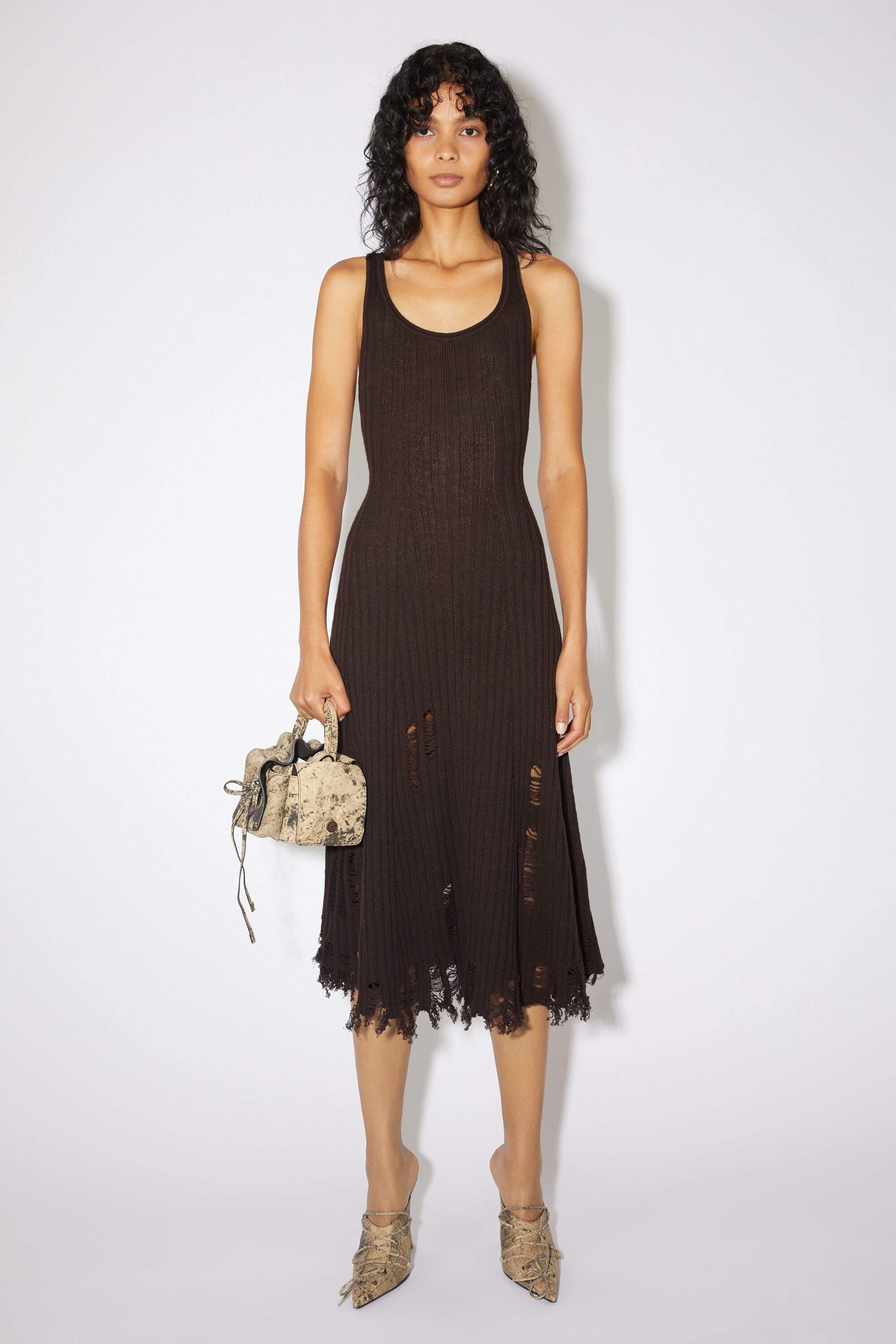 Wide rib dress - Dark brown - 2