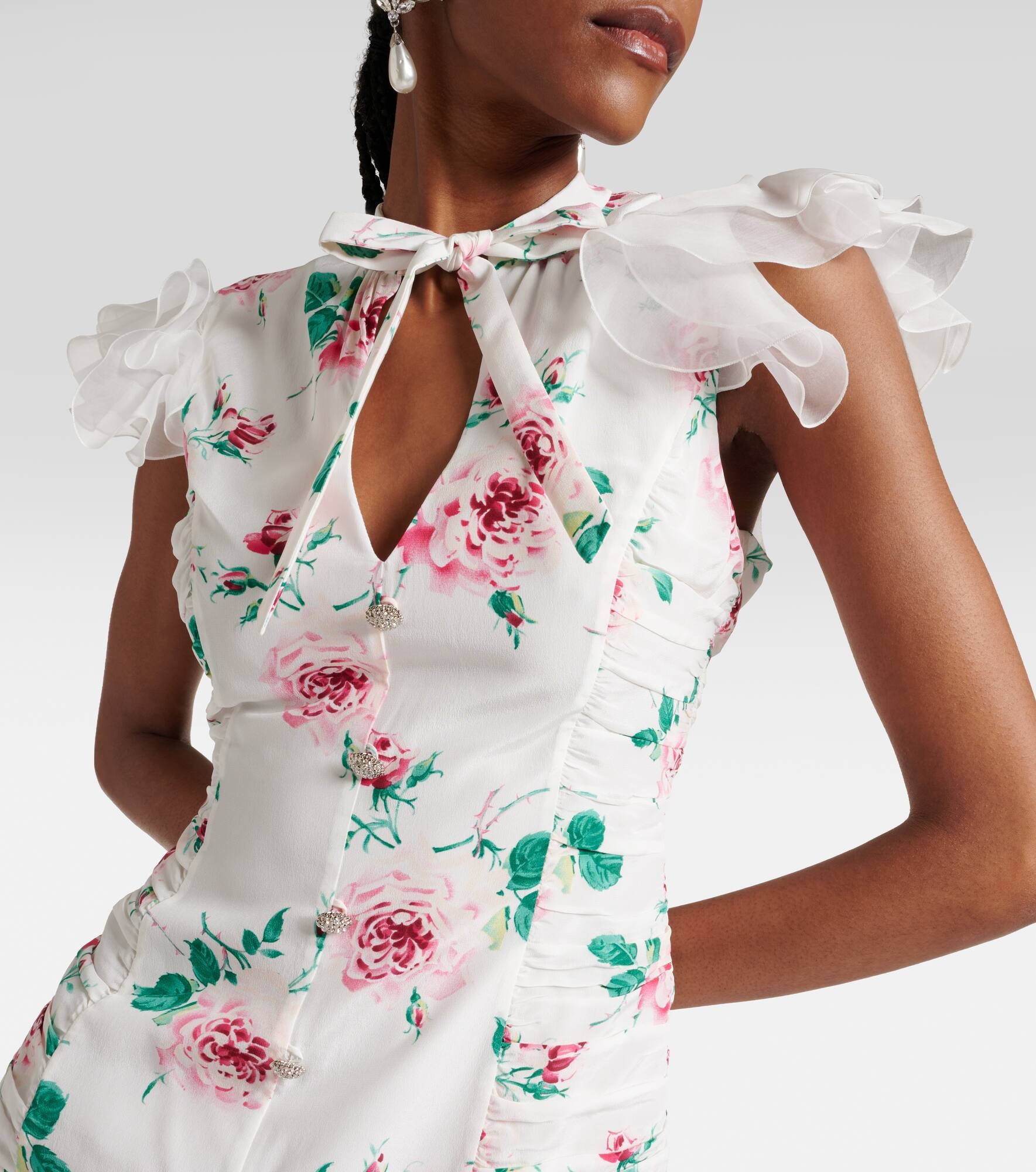 Floral silk midi dress - 4