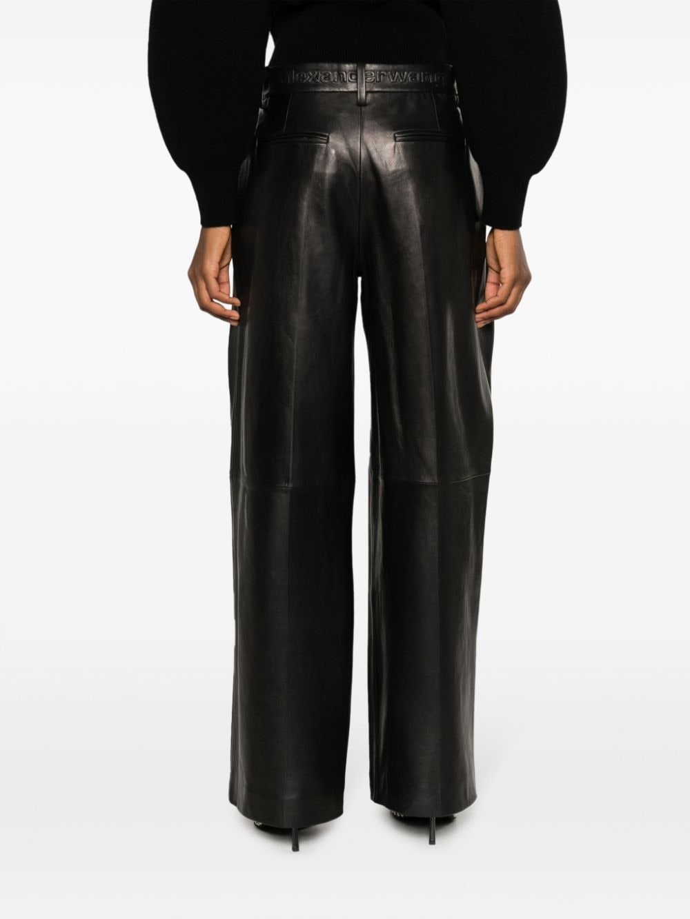 pleated wide-leg leather trousers - 4