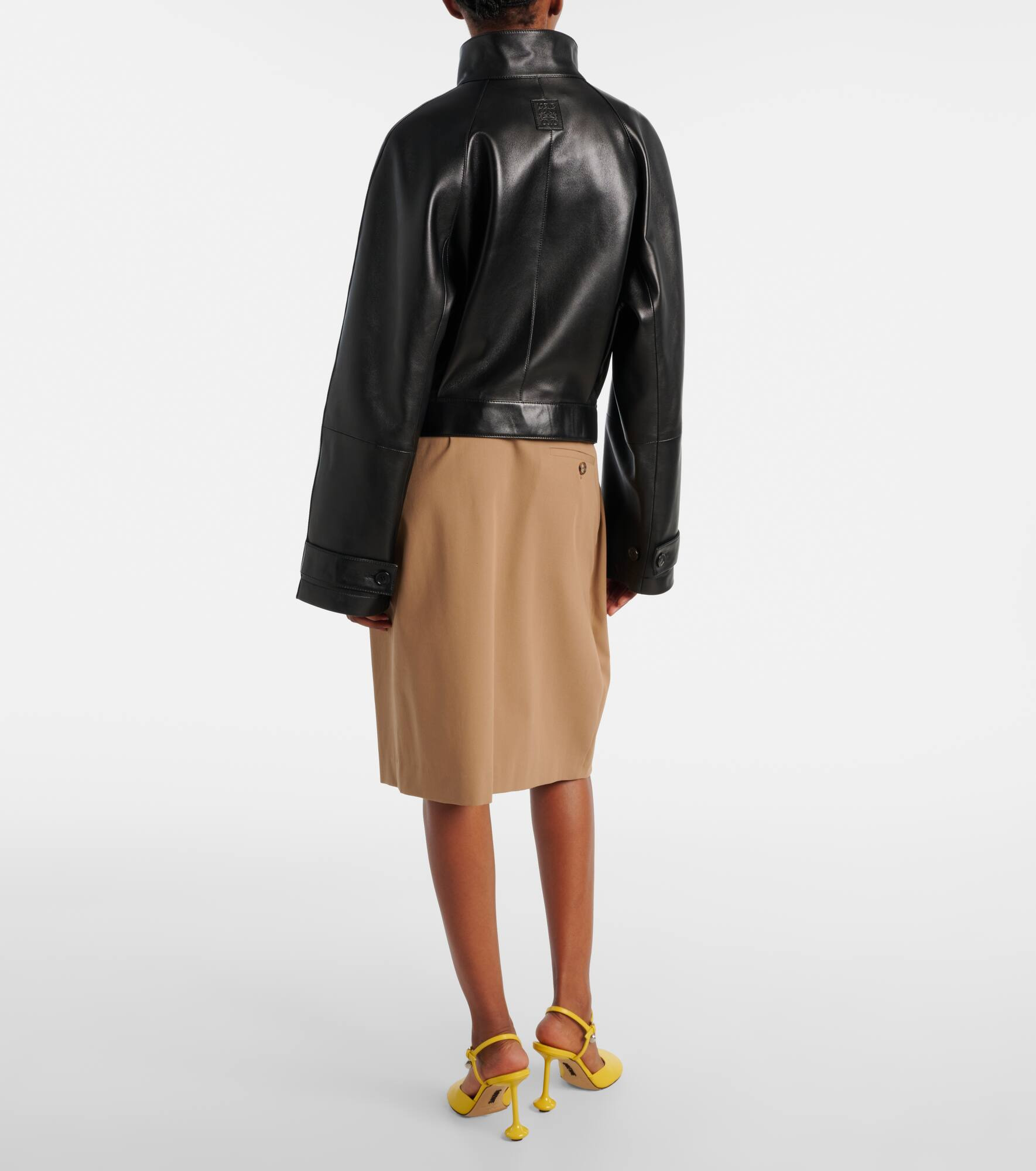 Cropped leather jacket - 3