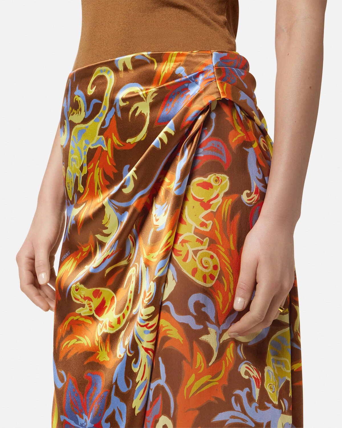 Exotic Barocco Silk A-Line Midi Skirt - 3