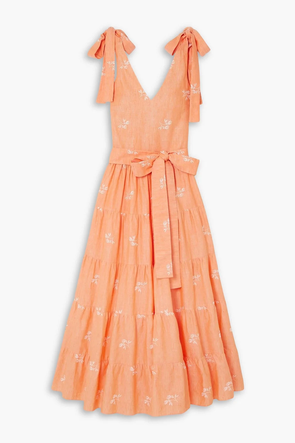 Yesenia bow-detailed tiered embroidered cotton-blend gauze midi dress - 1