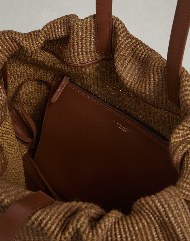 Techno raffia shopper bag with shiny handles 5