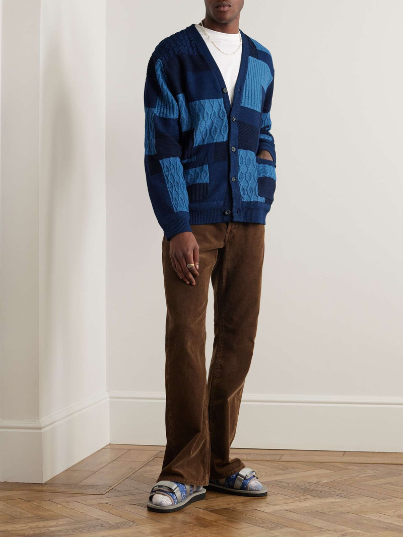 BEAMS PLUS Patchwork Knitted Cotton Cardigan outlook
