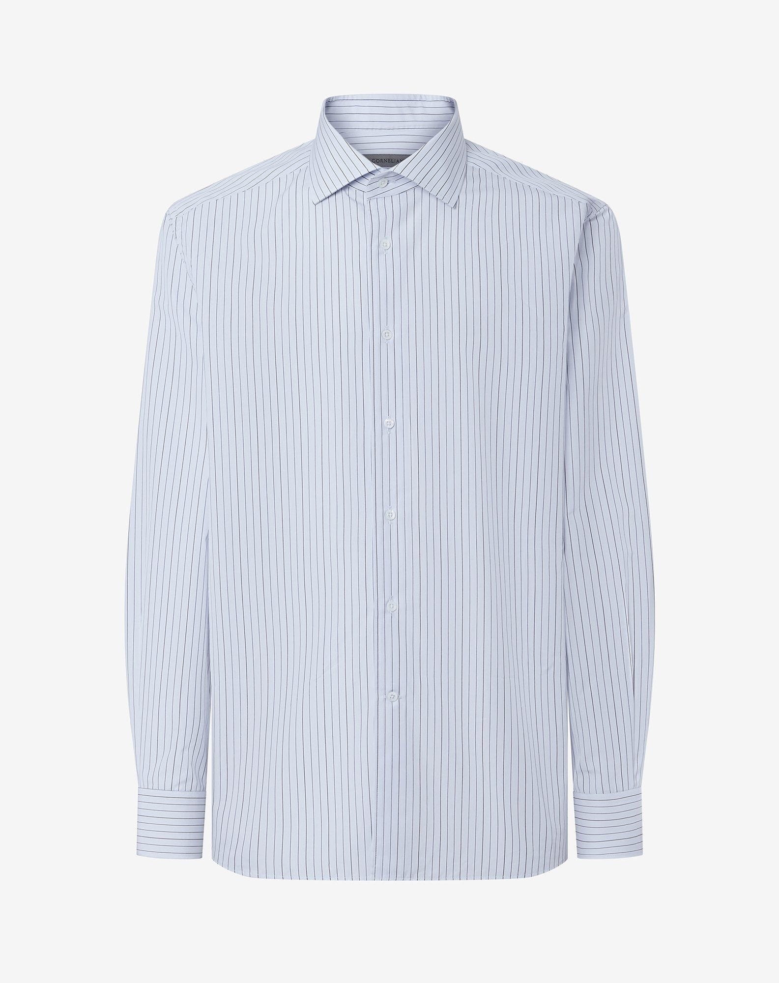 Striped light blue and black cotton shirt - 1
