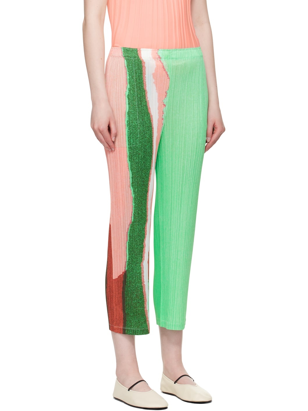 Green Grainy Colors Trousers - 2