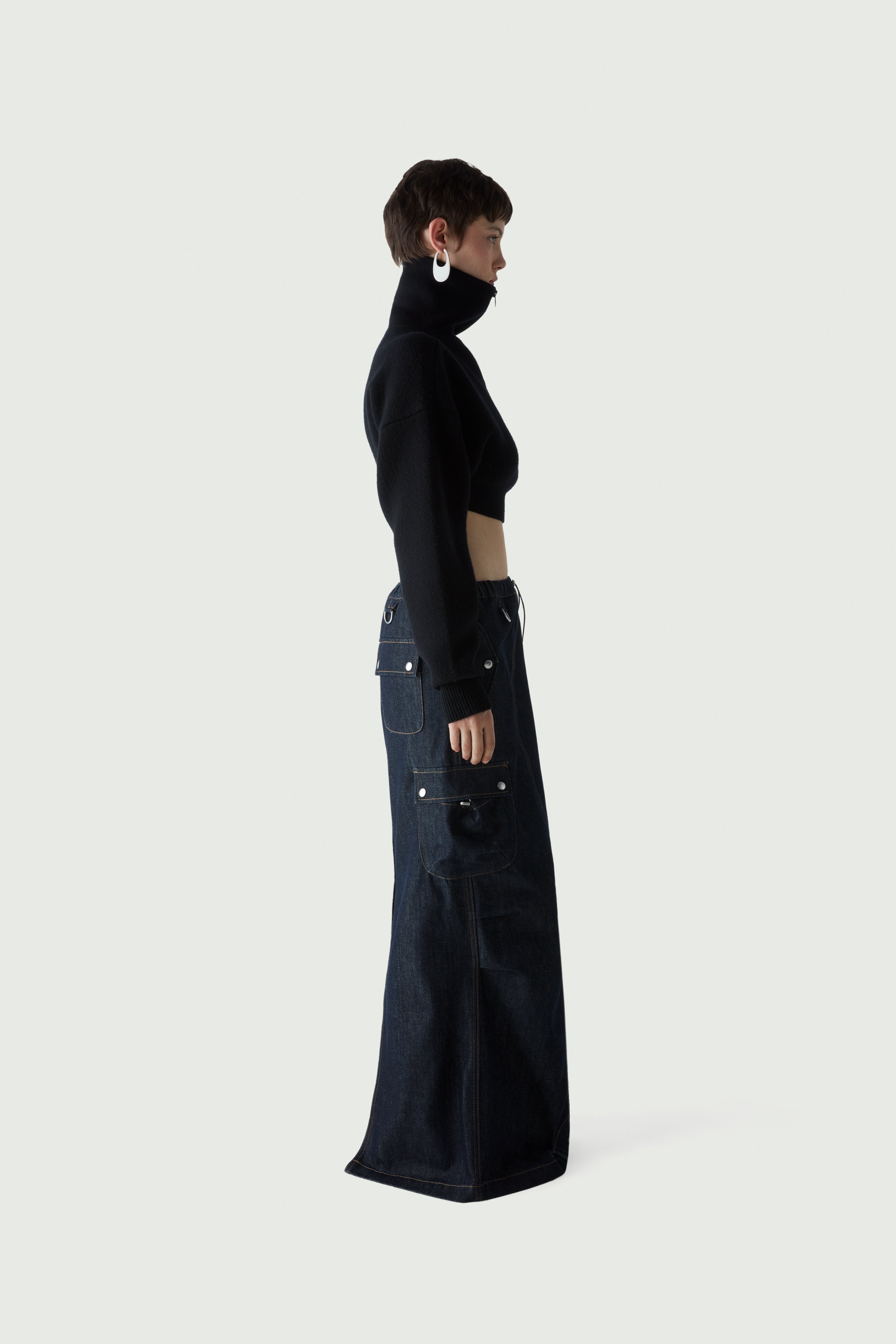 Denim Cargo Maxi Skirt - 3