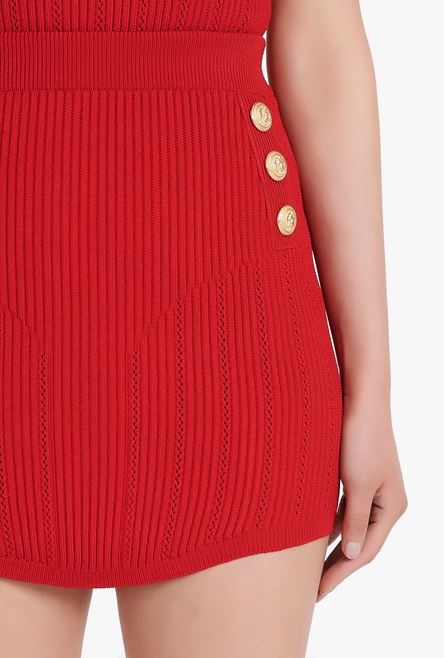 Short red eco-designed knit skirt with double-buttoned fastening - 6