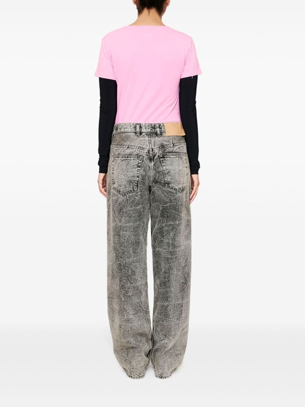 crinkled-finish wide-leg jeans - 4