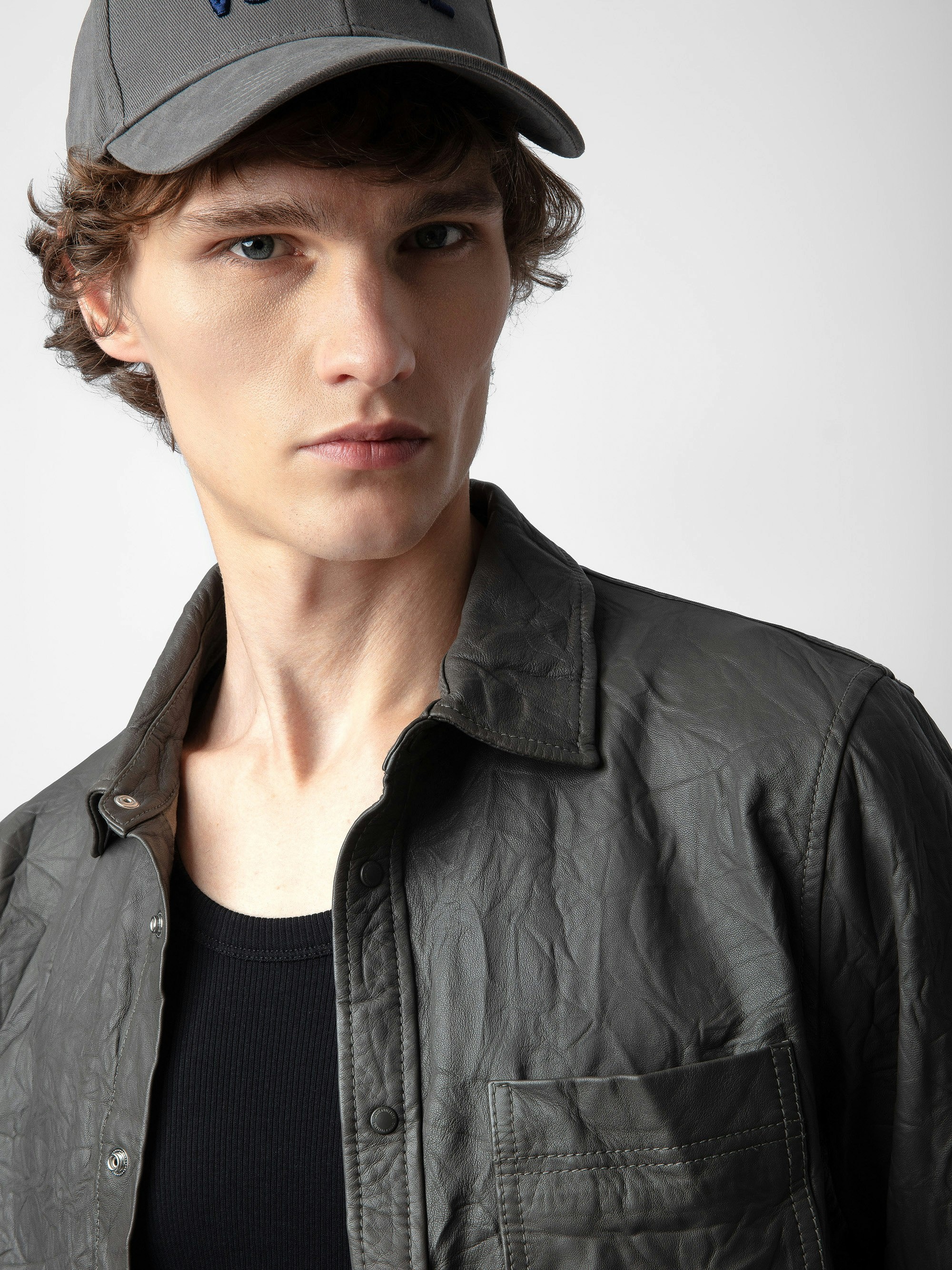 Serge Crinkled Leather Shirt - 4