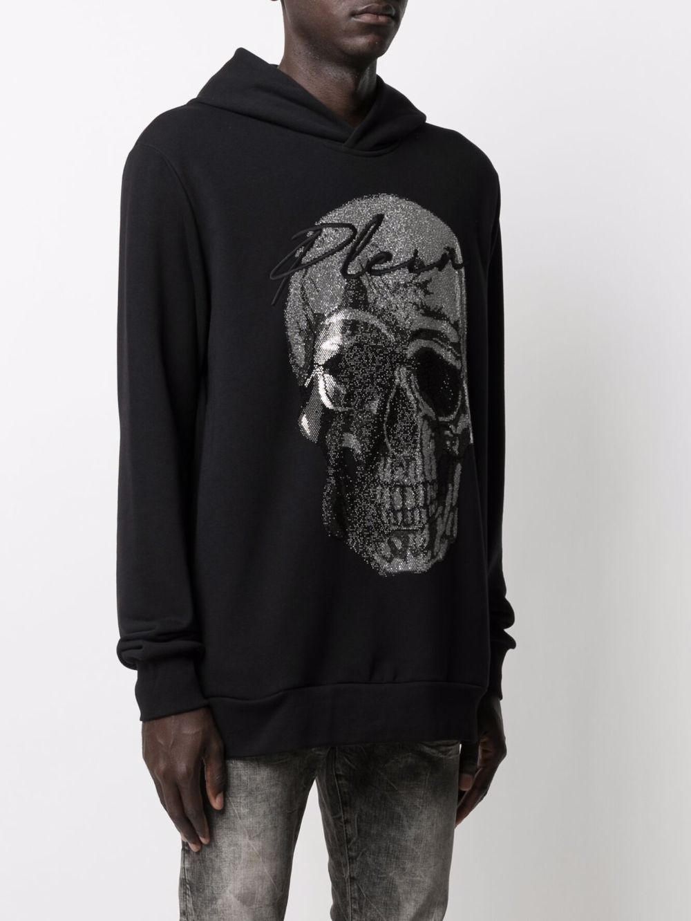 crystal-embellished skull hoodie - 3