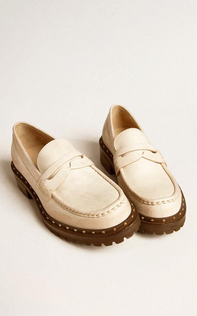Golden Goose Jerry Rock Distressed Leather Studded Loafers neutral outlook