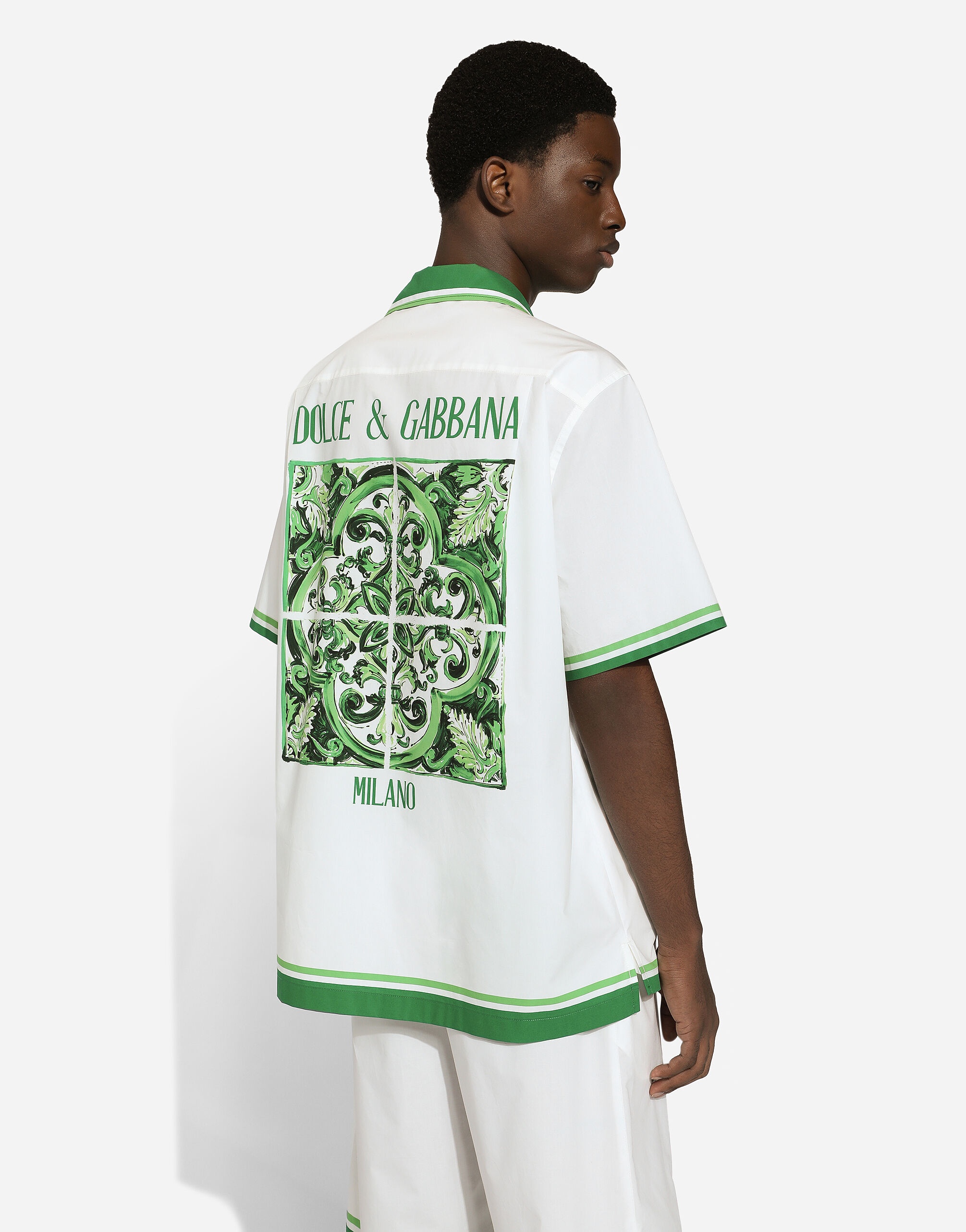 Poplin Hawaiian shirt with majolica print - 5