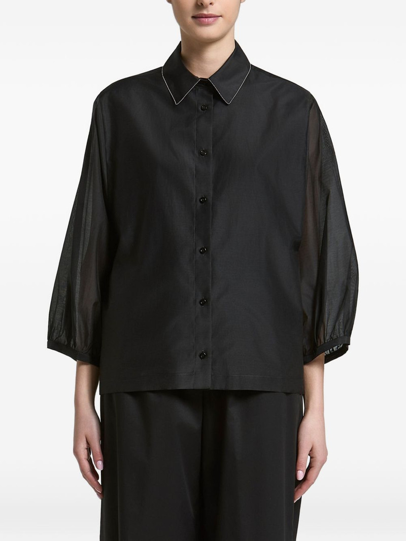 sheer-panelled puff-sleeve shirt 1