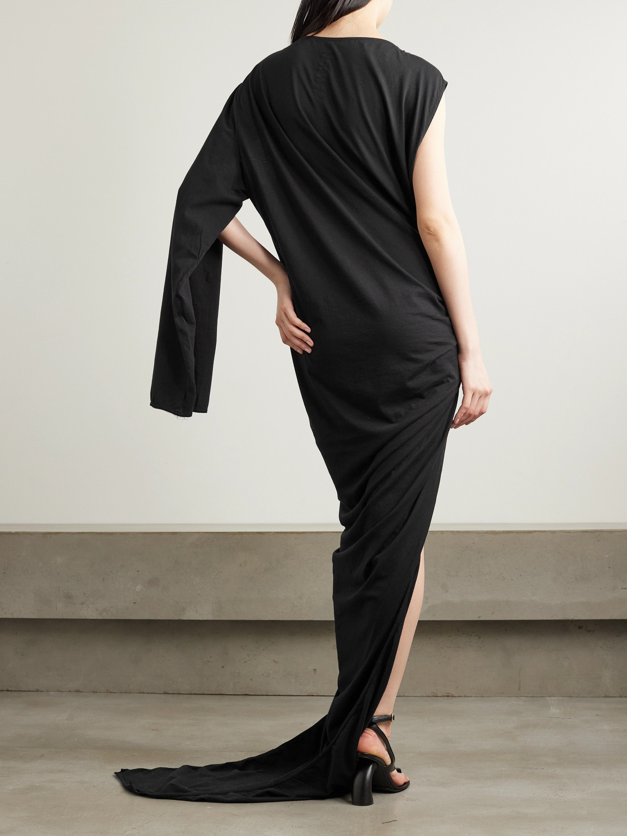 Edfu One-sleeve Draped Asymmetric Cutout Cotton-jersey Gown - 3