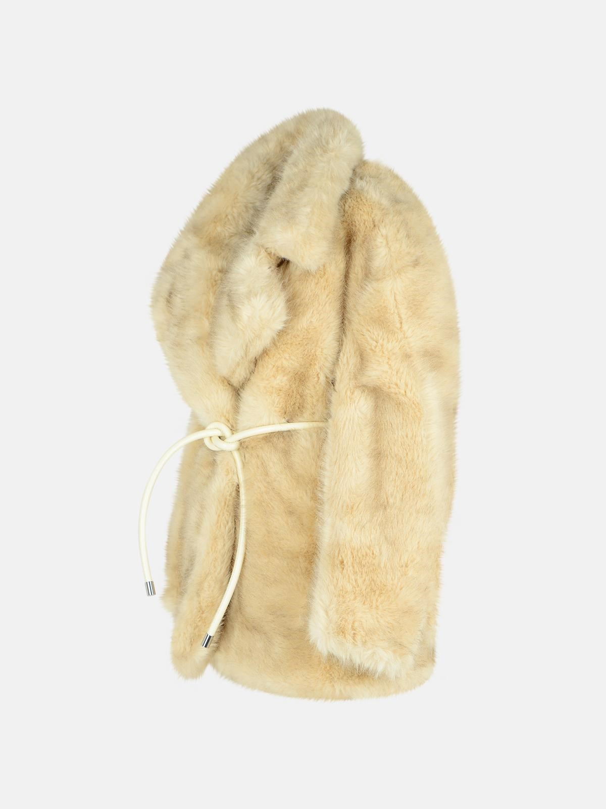 'ROSARIA' BEIGE FAUX FUR BELTED JACKET - 2