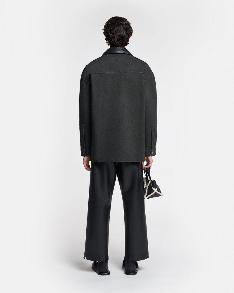 Leather-Trimmed Denim Shirt 5