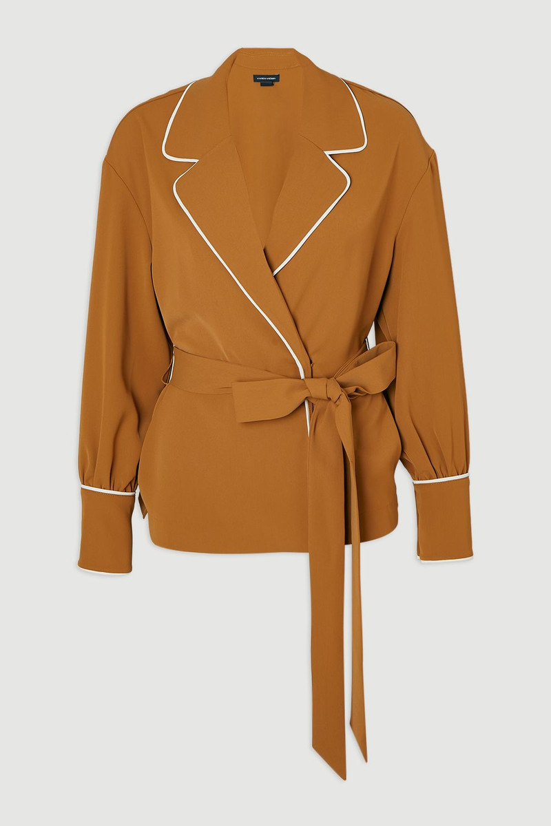 Contrast Tipping Tie Waist Woven Trench Jacket 4