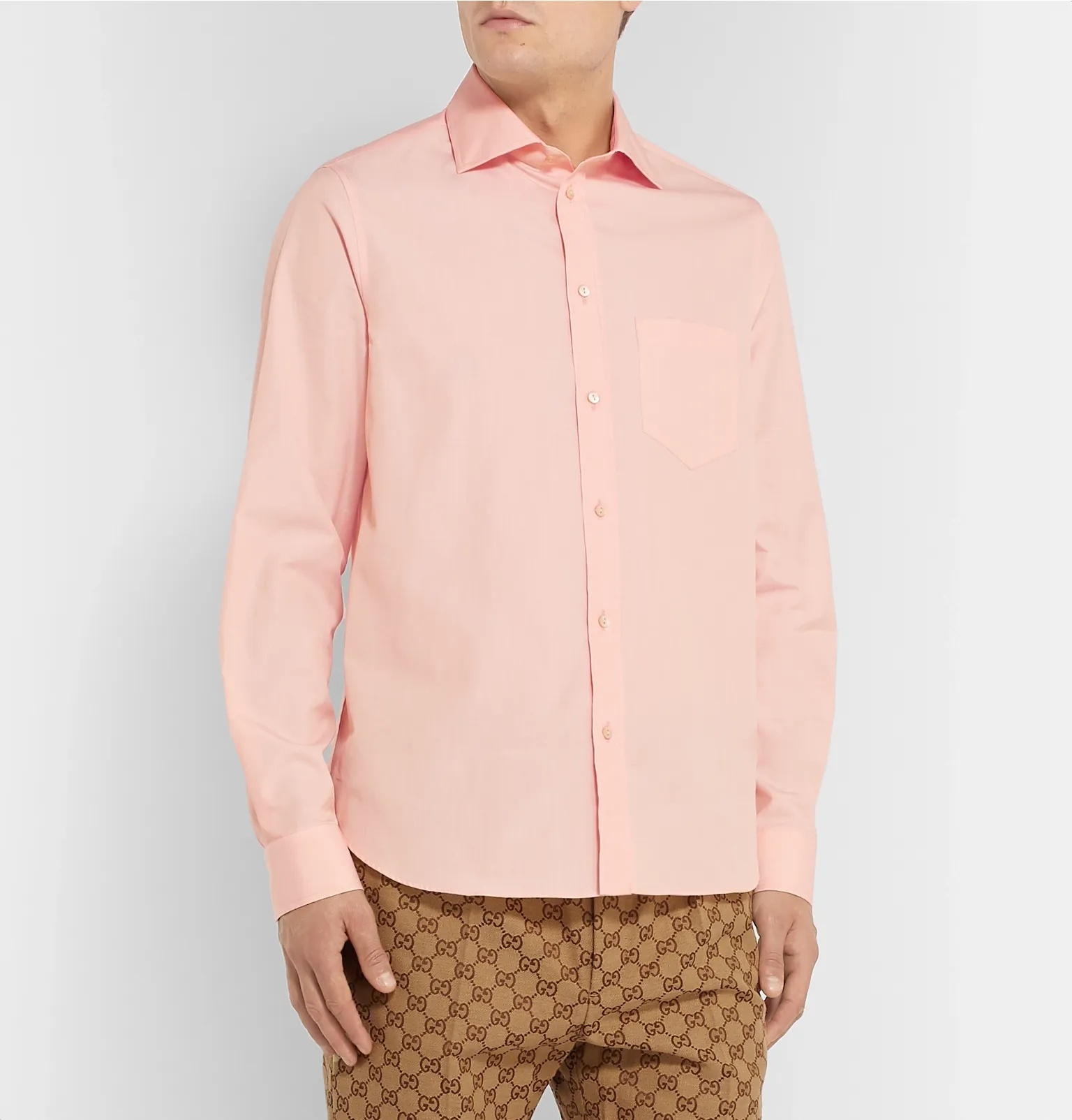 Peach Cutaway-Collar Cotton-Poplin Shirt - 4