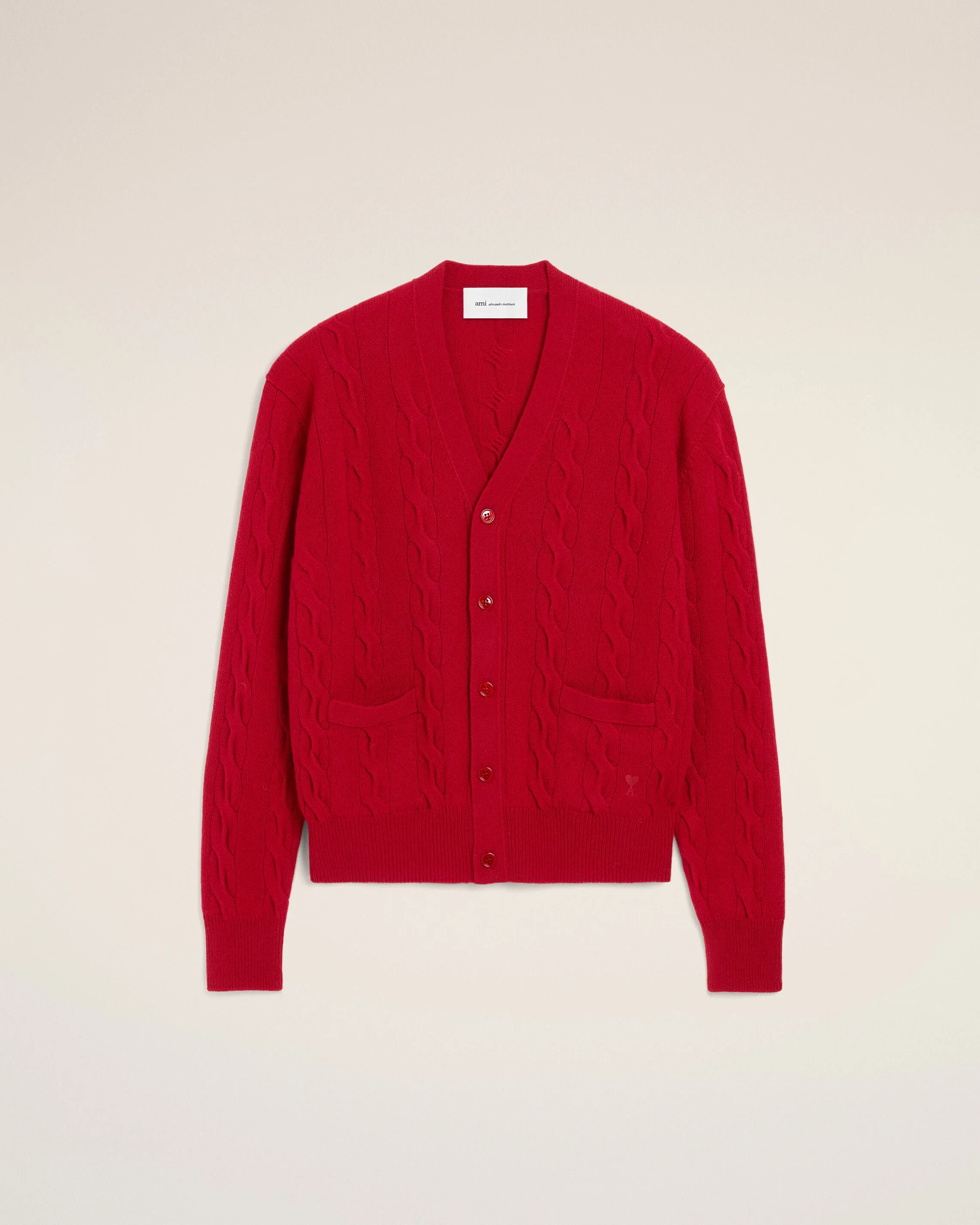 RED CABLE WOOL CARDIGAN - 1